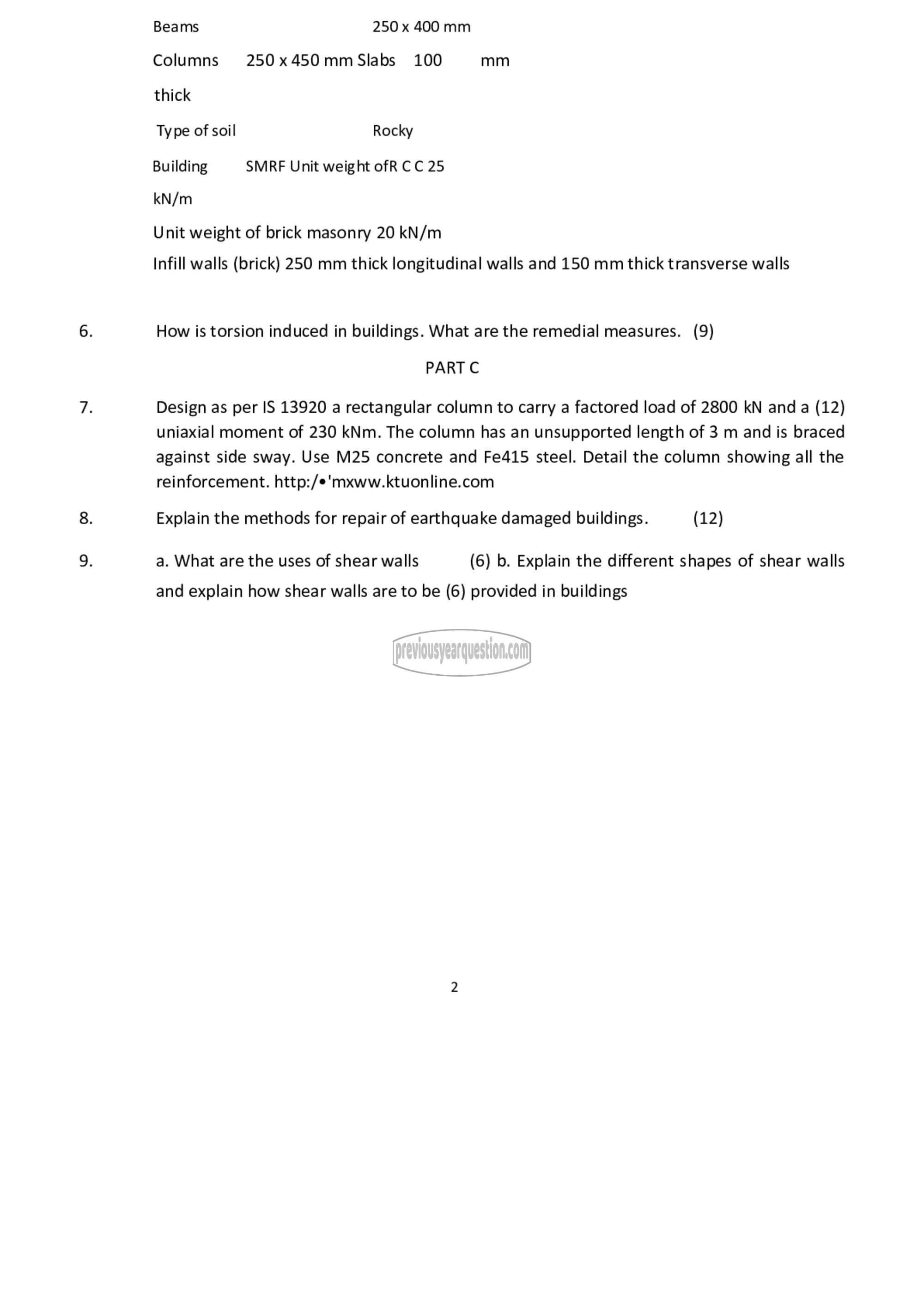 Question Paper - Analysis and Design of Earthquake Resistant Structures-2