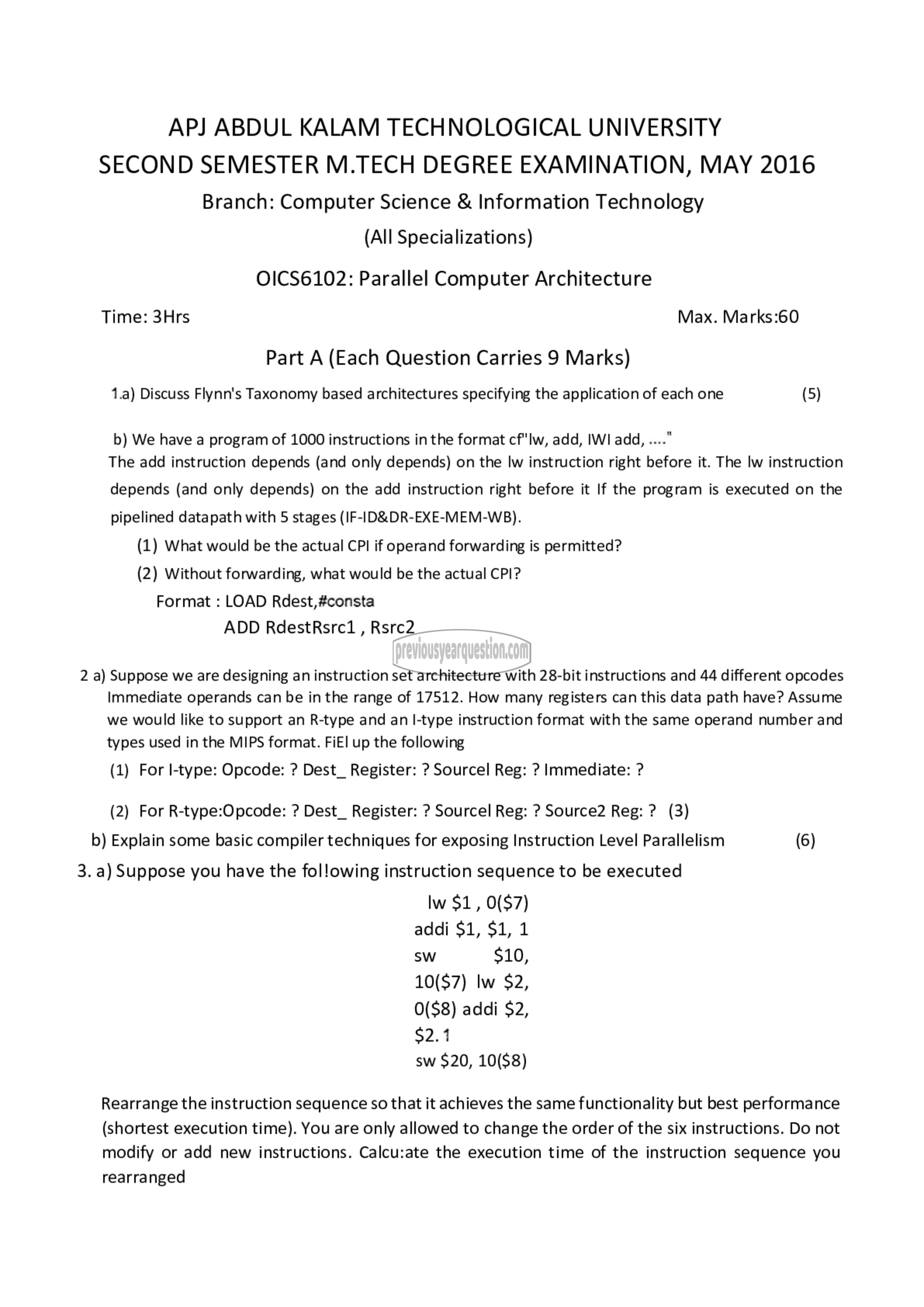 Question Paper - Parallel Computer Architecture-1