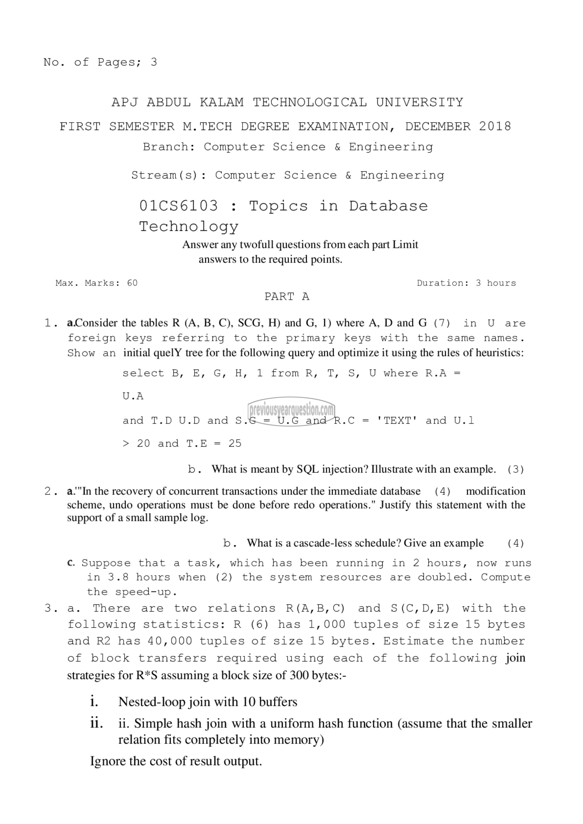 Question Paper - Topics in Database Technology-1