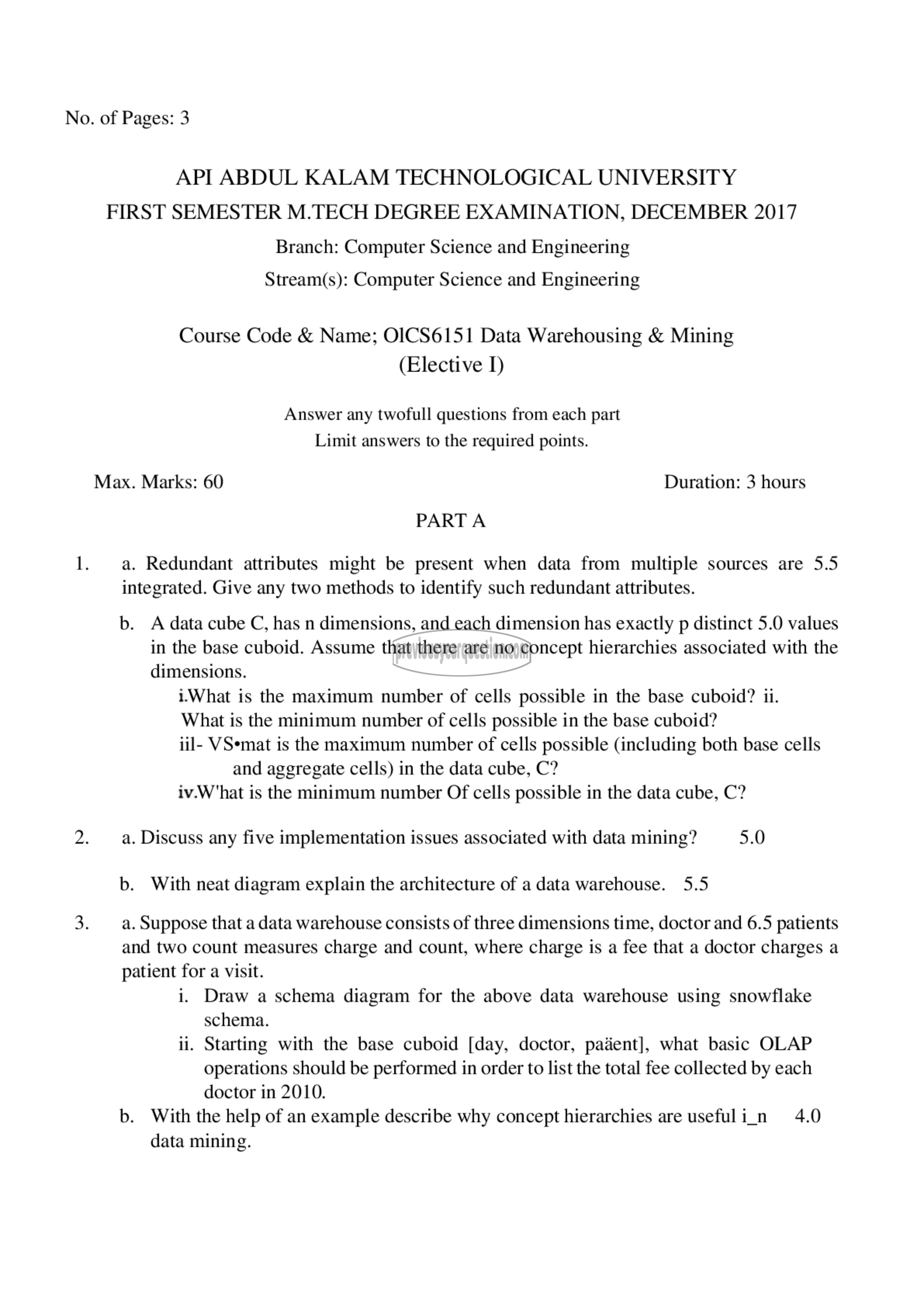 Question Paper - Data Warehousing & Mining-1
