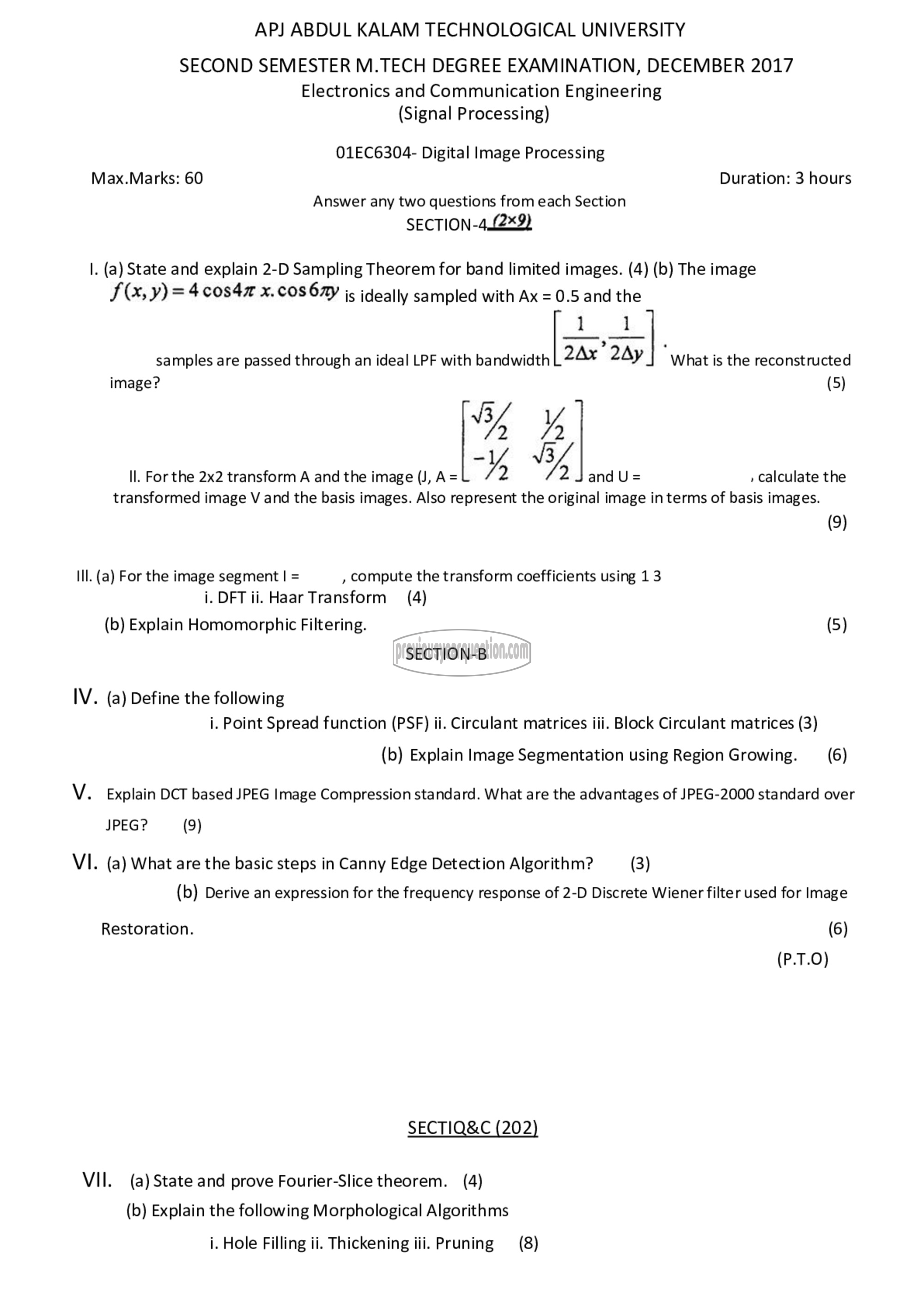 Question Paper - Digital Image Processing-1