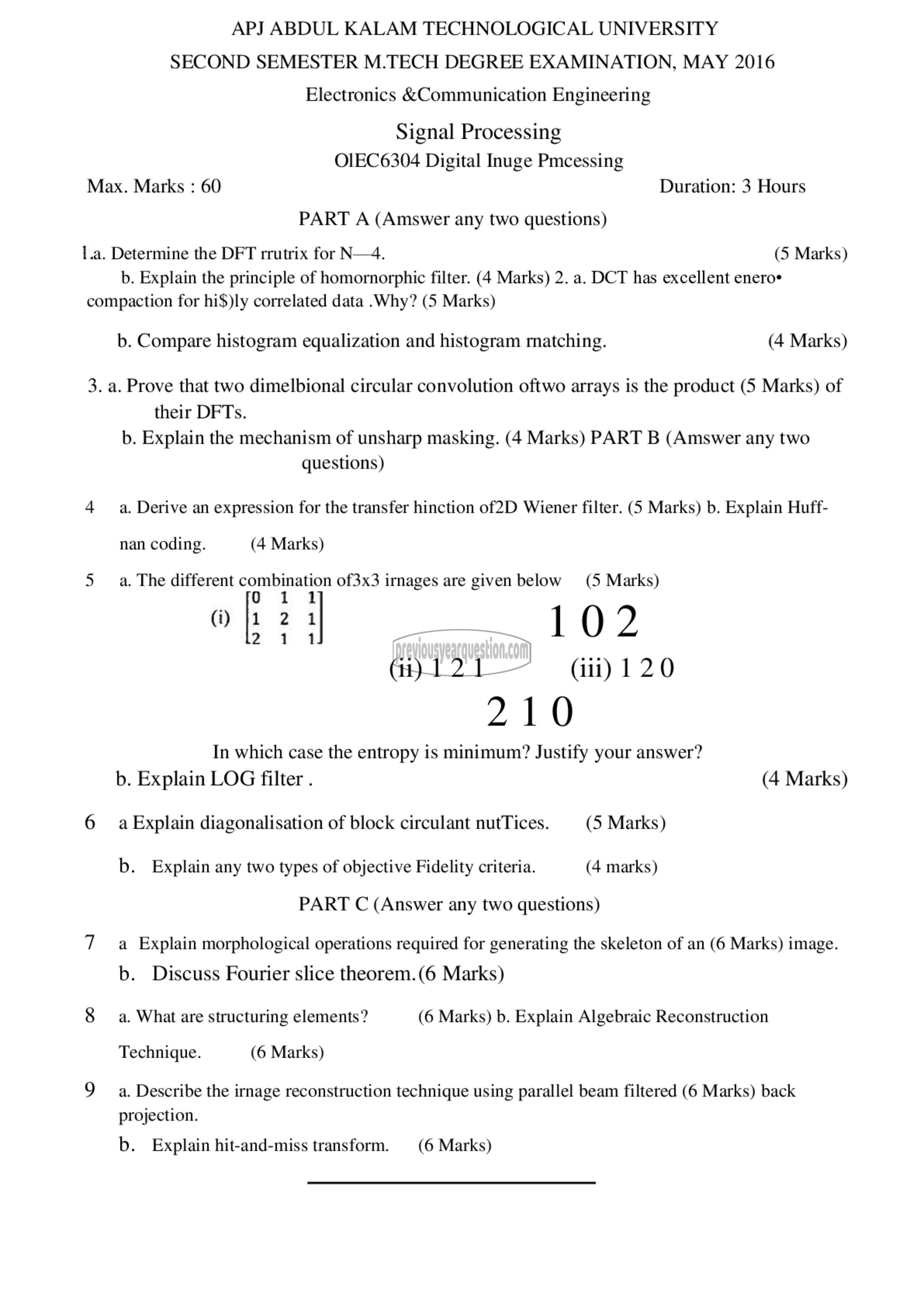 Question Paper - Digital Image Processing-1