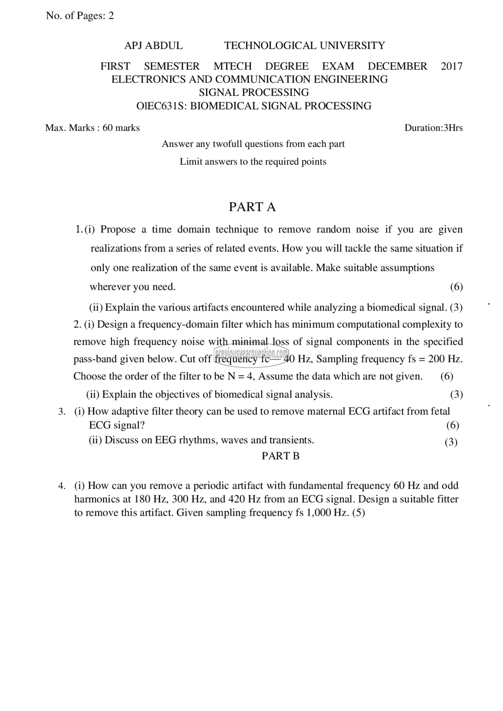 Question Paper - Biomedical Signal Processing-1