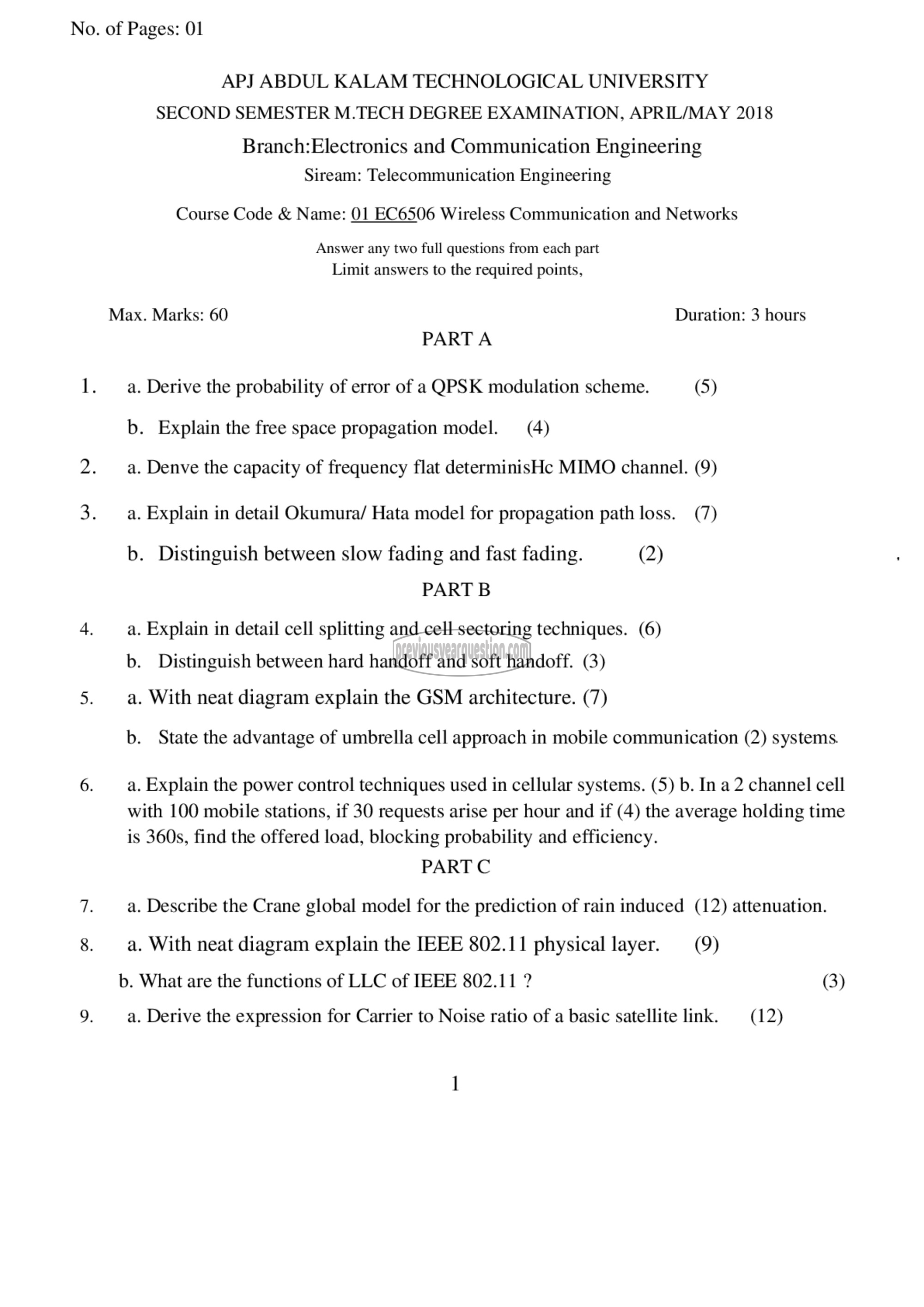 Question Paper - Wireless Communication and Networks-1