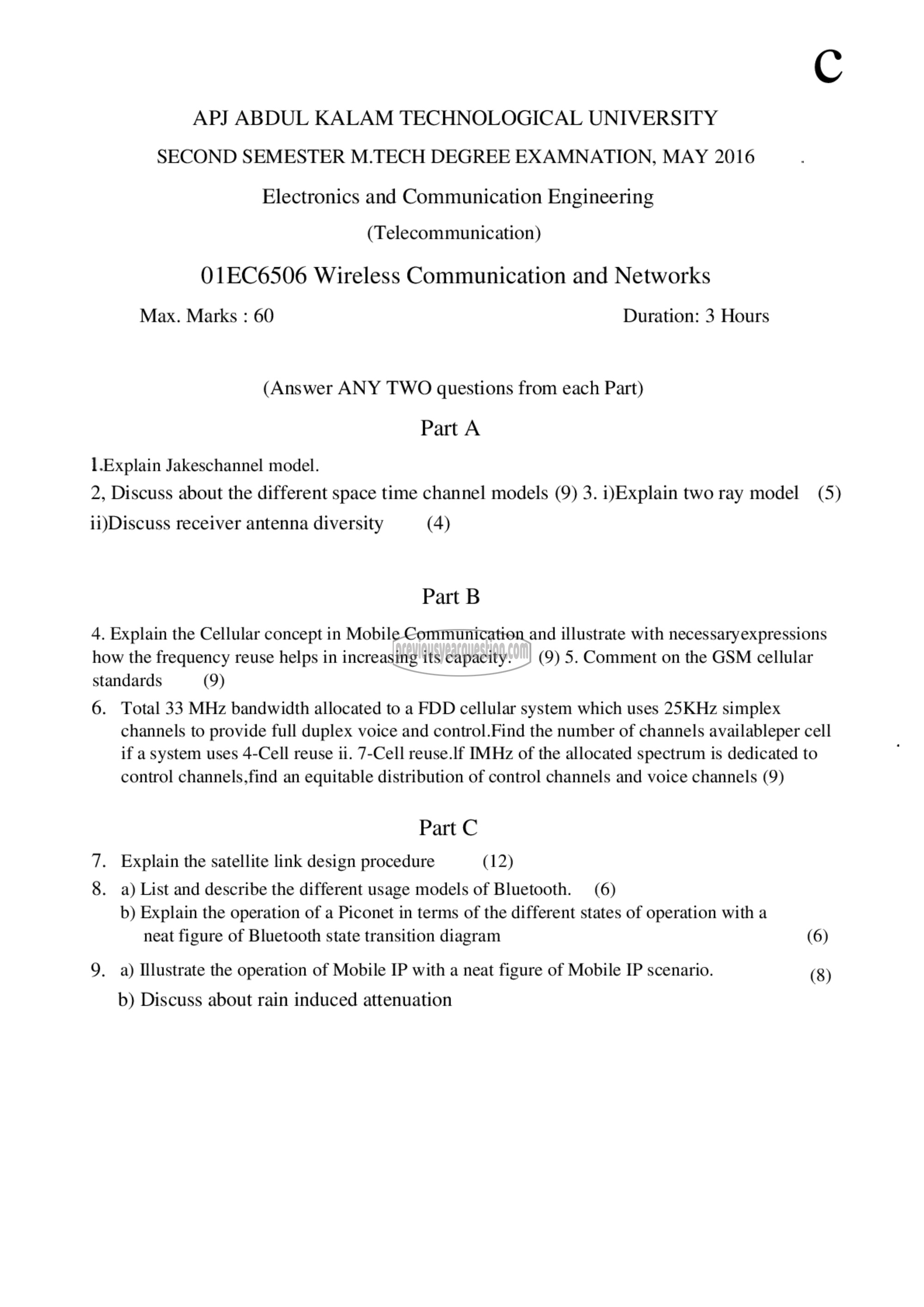 Question Paper - Wireless Communication and Networks-1
