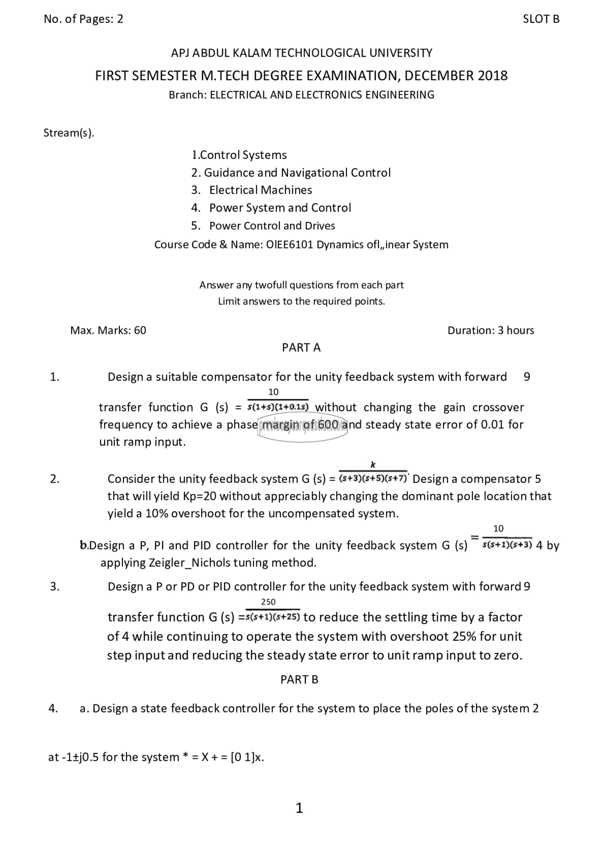 Question Paper - Dynamics of Linear Systems-1