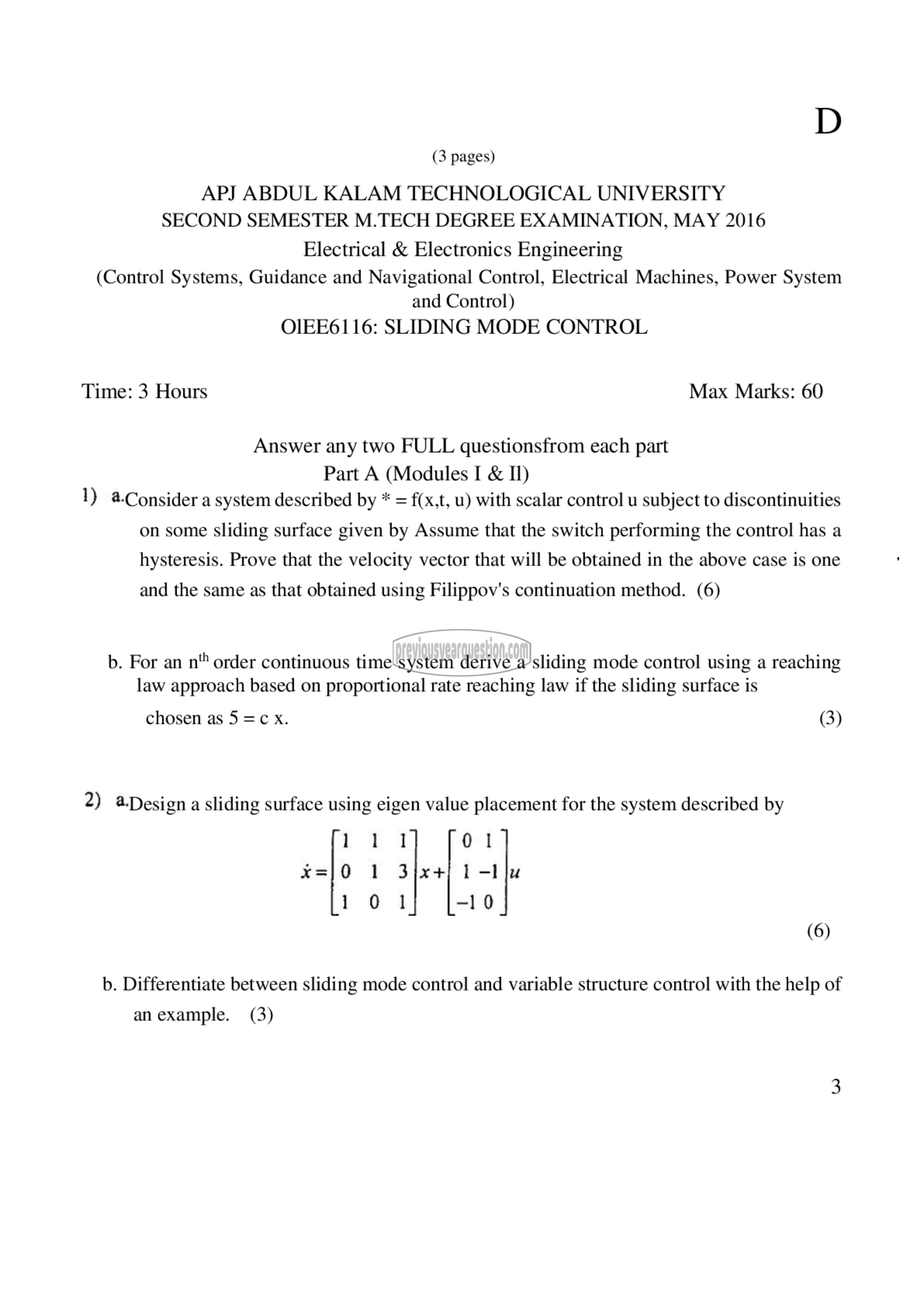 Question Paper - Sliding Mode Control-1