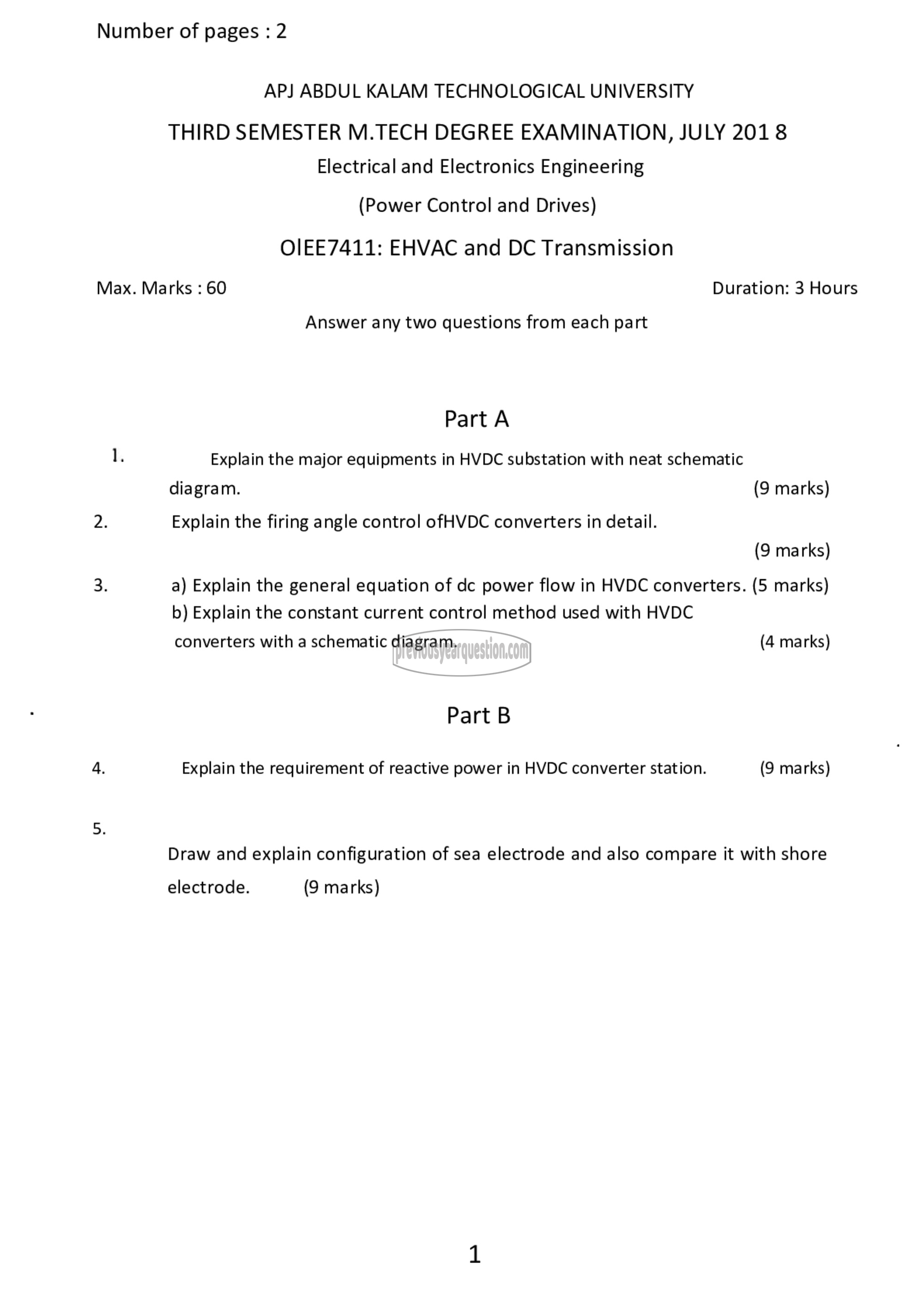Question Paper - EHVAC and DC Transmission-1