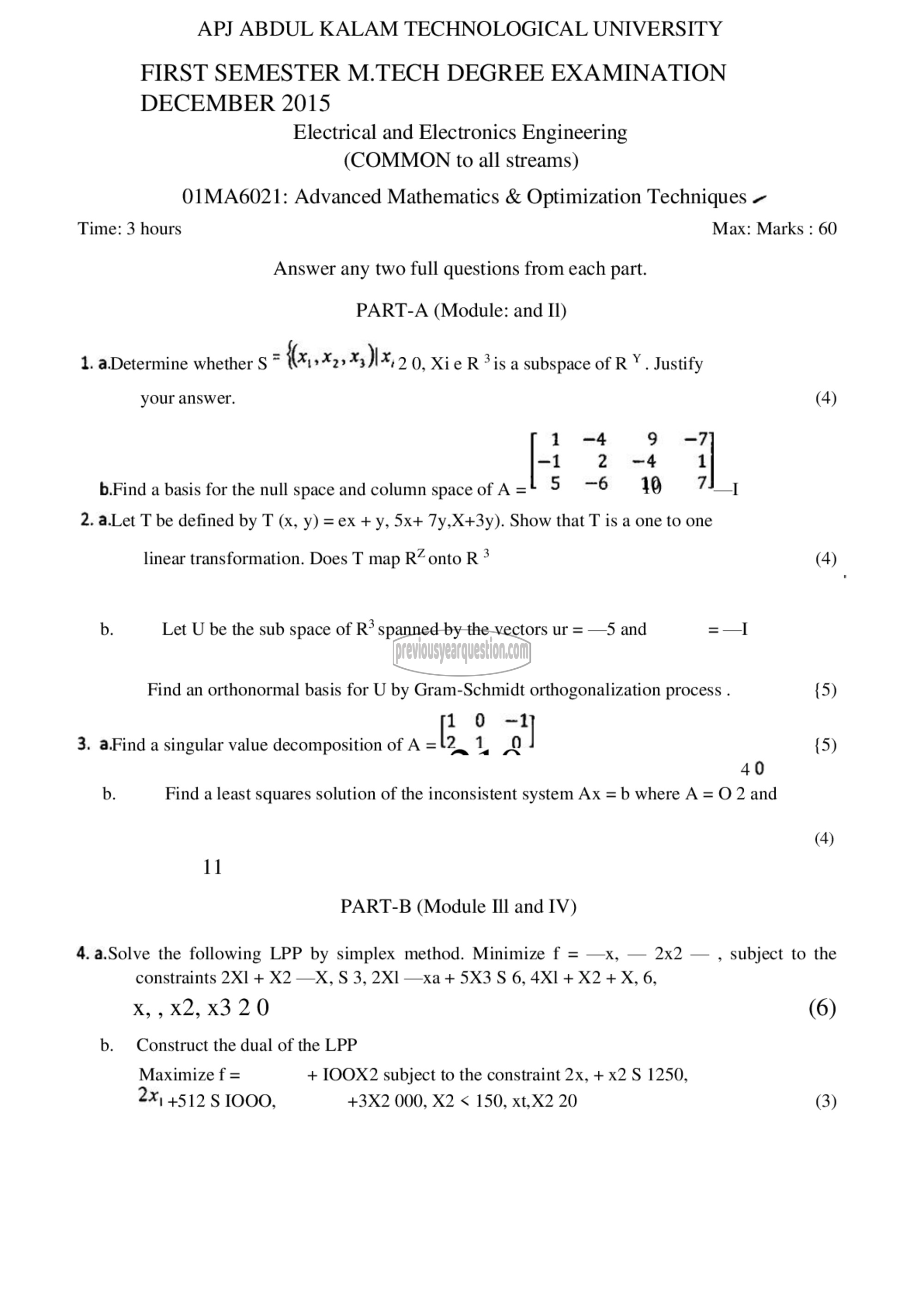 Question Paper - Advanced Mathematics & Optimization Techniques-1