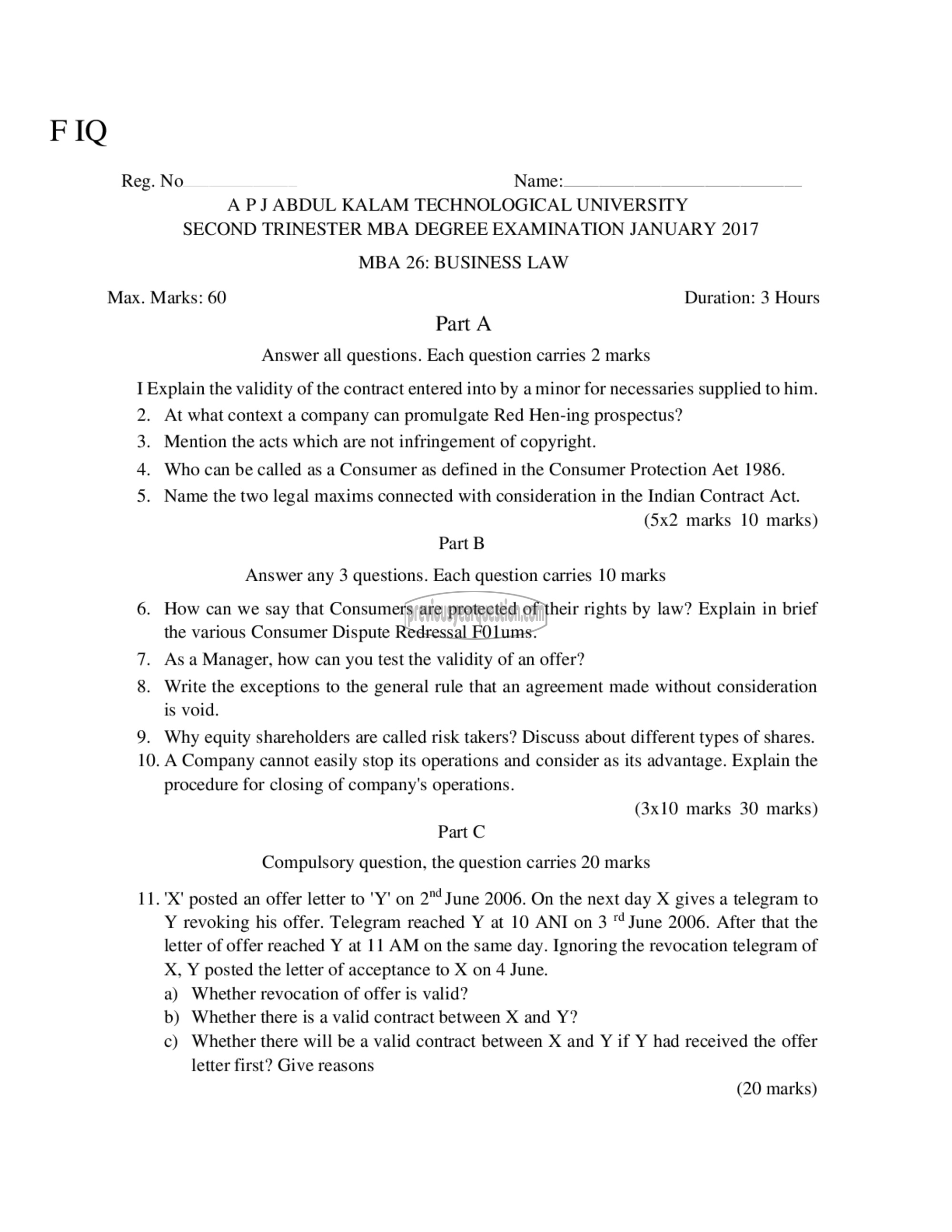 Question Paper - Business Law-1