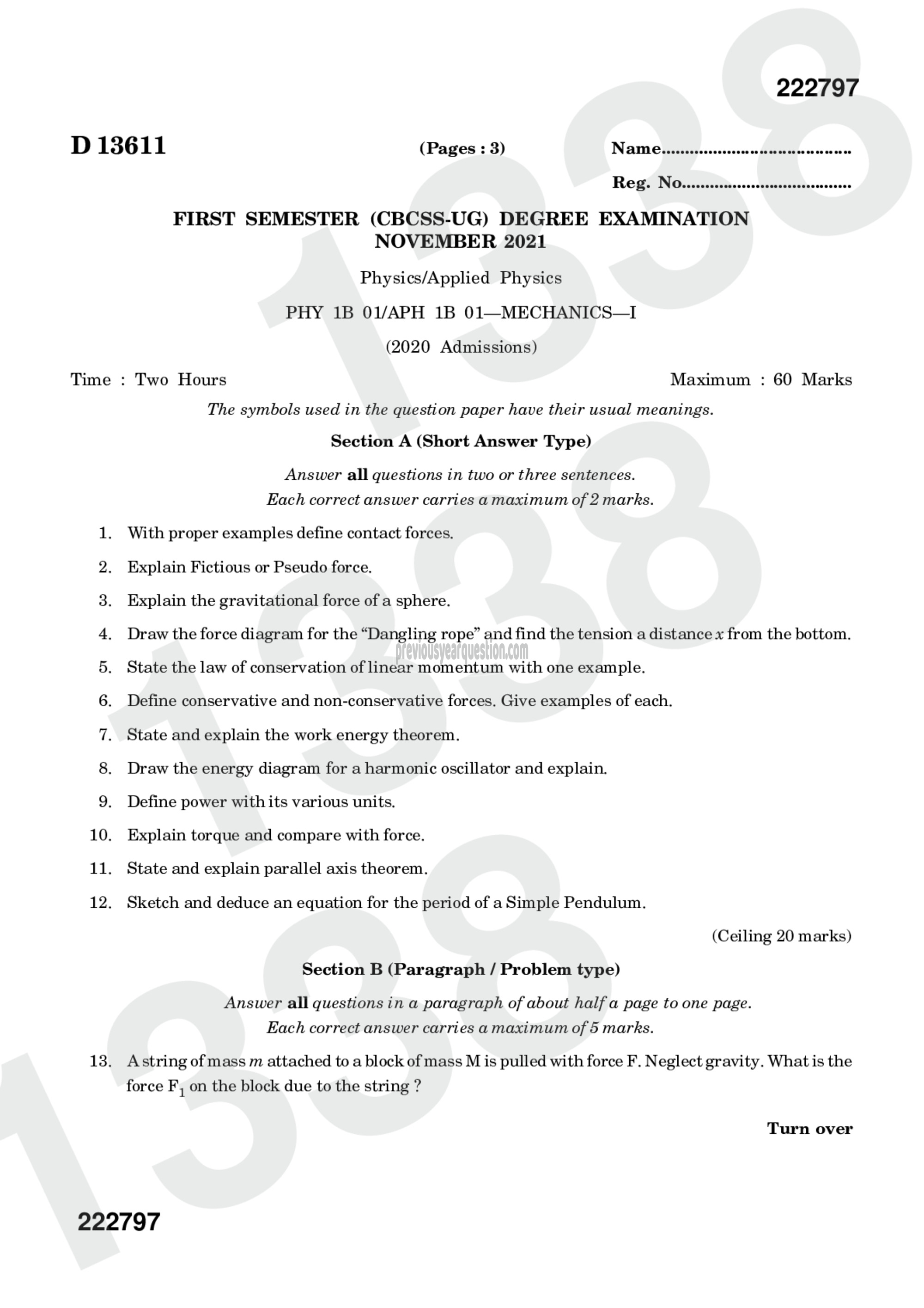 Question Paper - Mechanics I-1