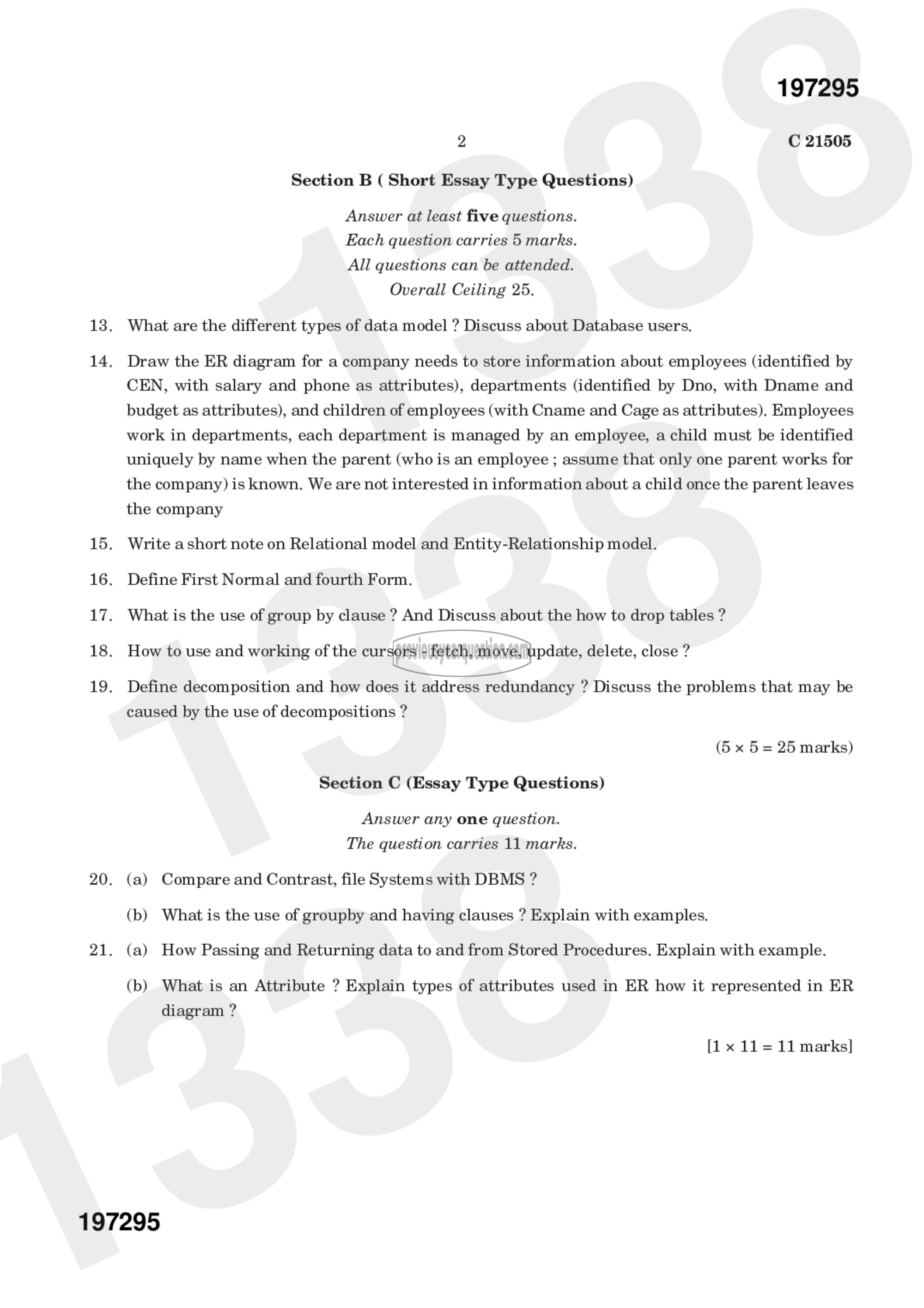 Question Paper - Database Management System and RDBMS-2