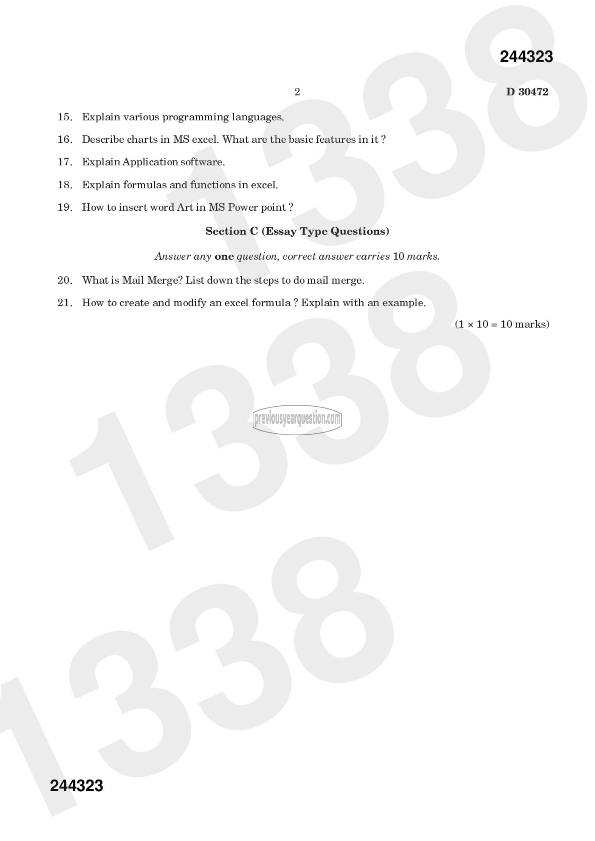 Question Paper - Introduction to Computers and Office Automation-2