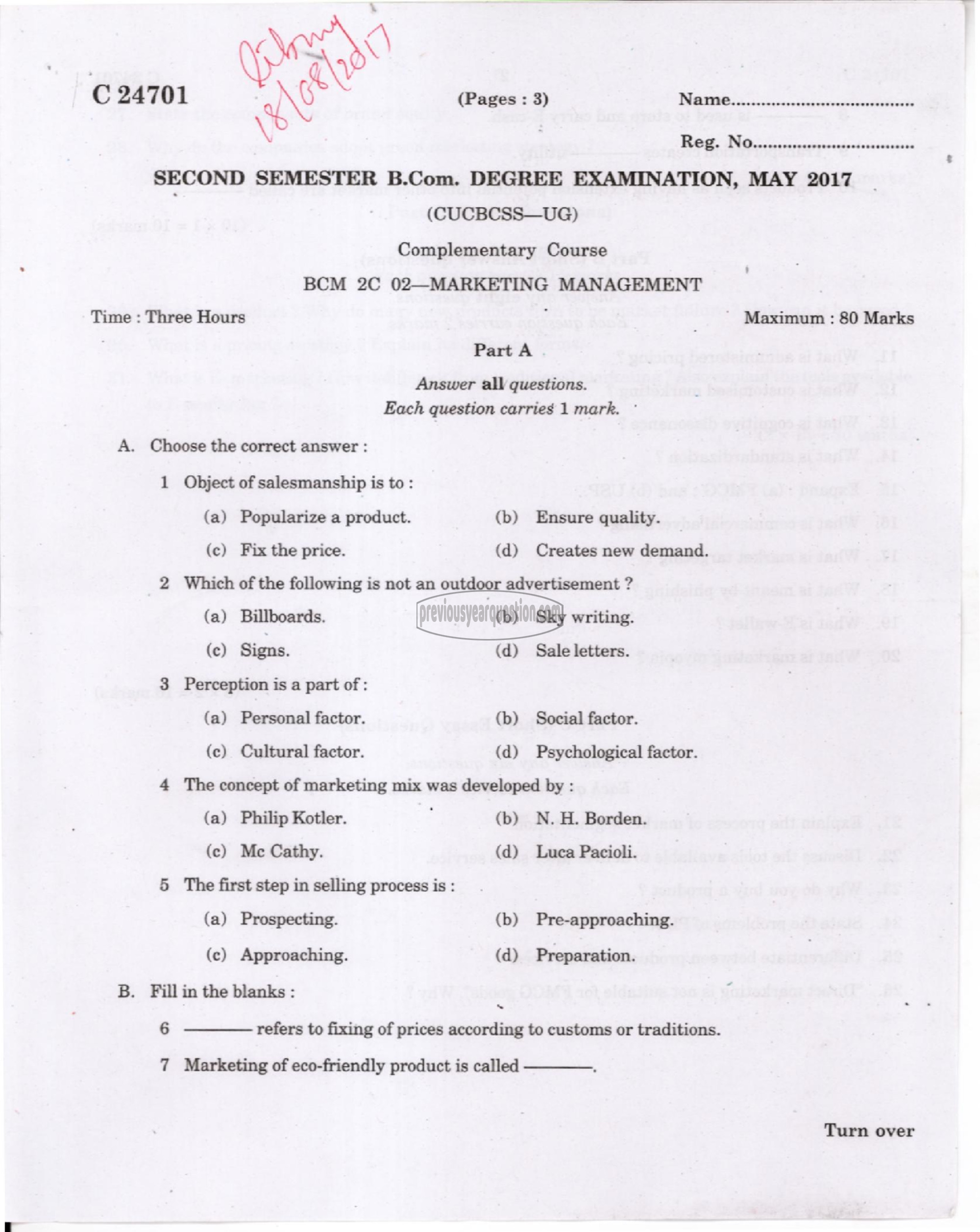 Question Paper - Marketing Management-1