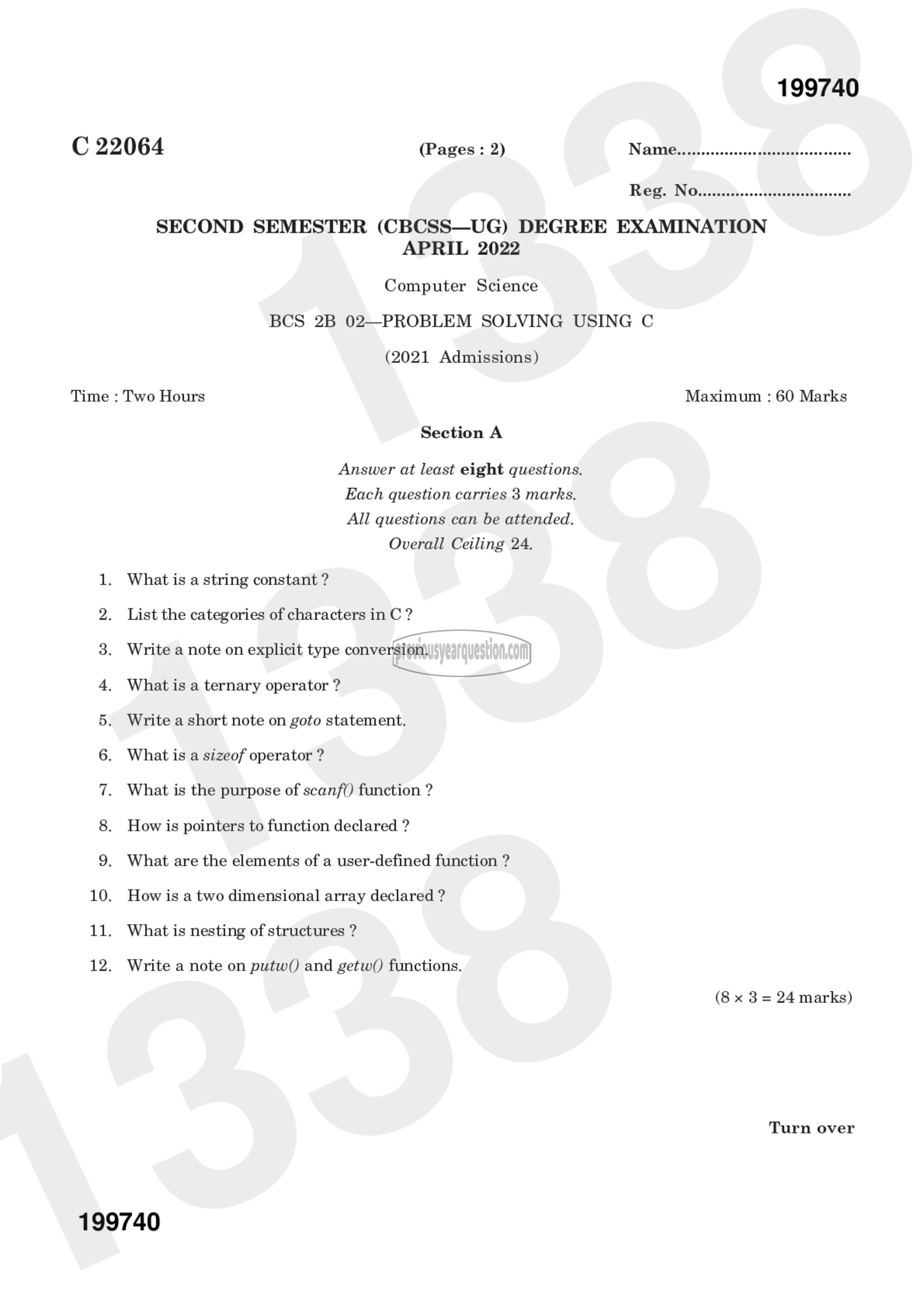 Question Paper - Problem Solving using C-1