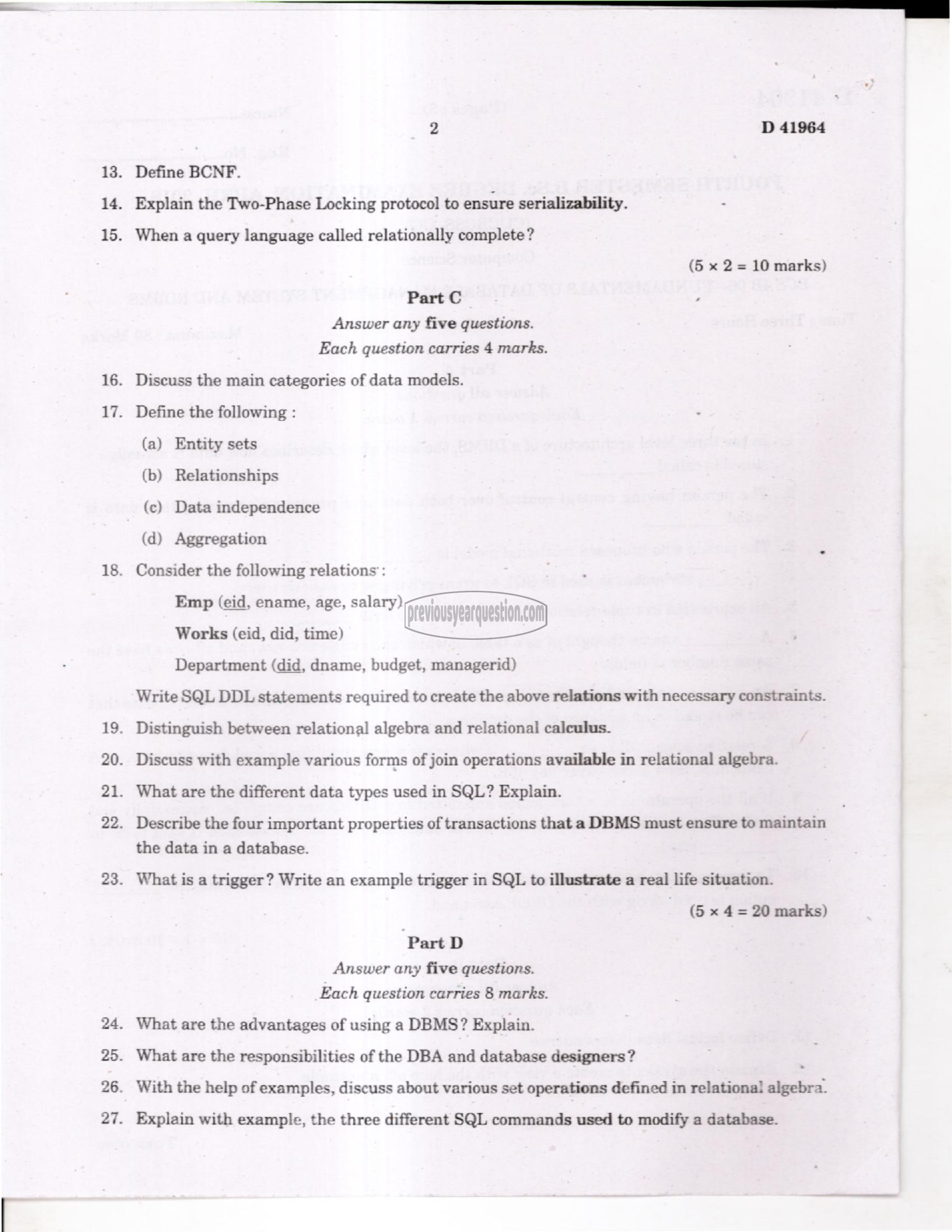 Question Paper - Programming Laboratory II: Data Structures and RDBMS-2