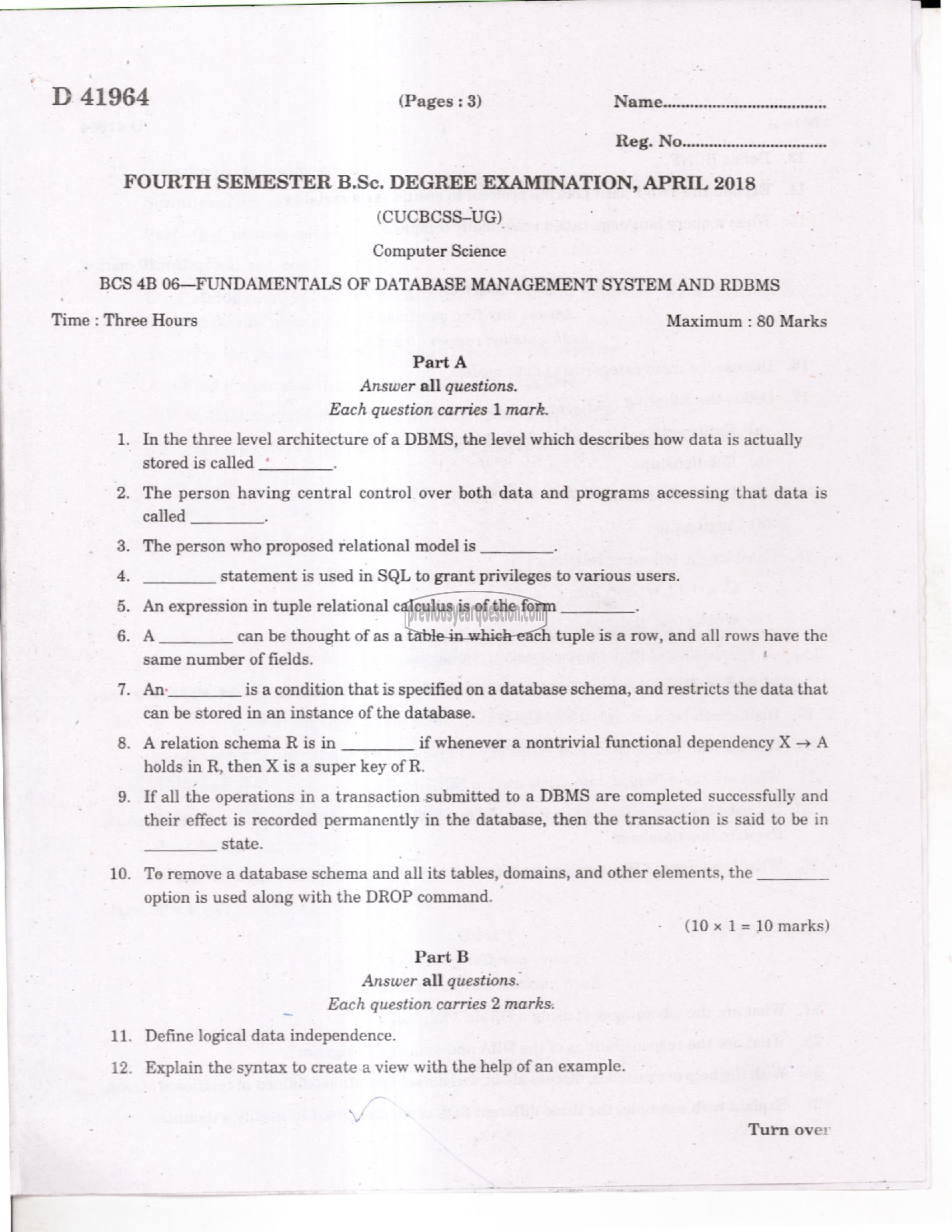 Question Paper - Programming Laboratory II: Data Structures and RDBMS-1