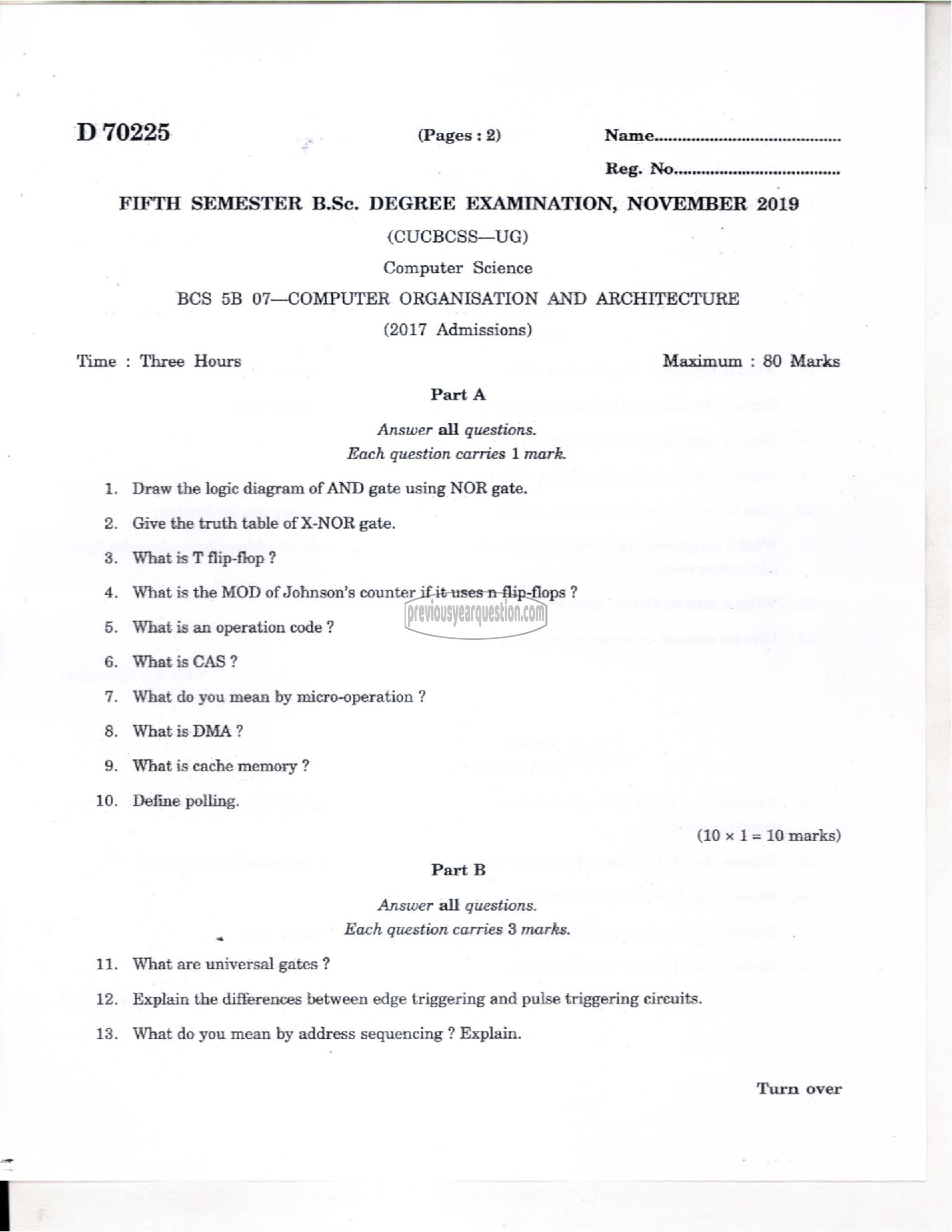Question Paper - Computer Organization and Architecture-1