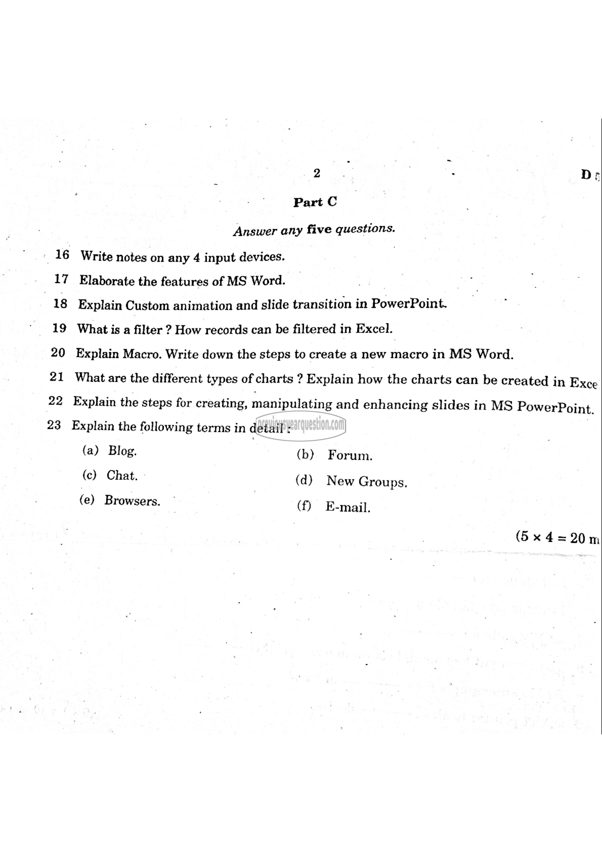 Question Paper - Introduction to Computers and Office Automation-2