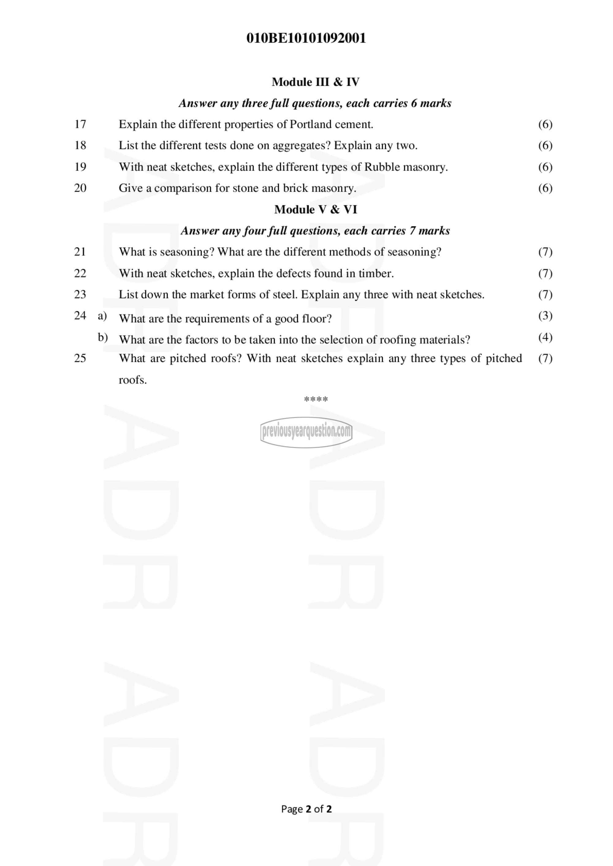 Question Paper - INTRODUCTION TO CIVIL ENGINEERING-2