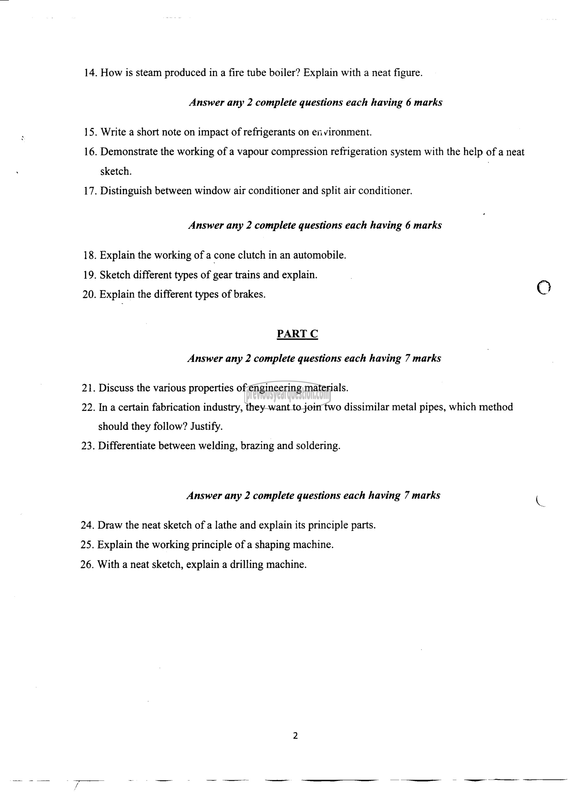 Question Paper - BASICS OF MECHANICAL ENGINEERING-2