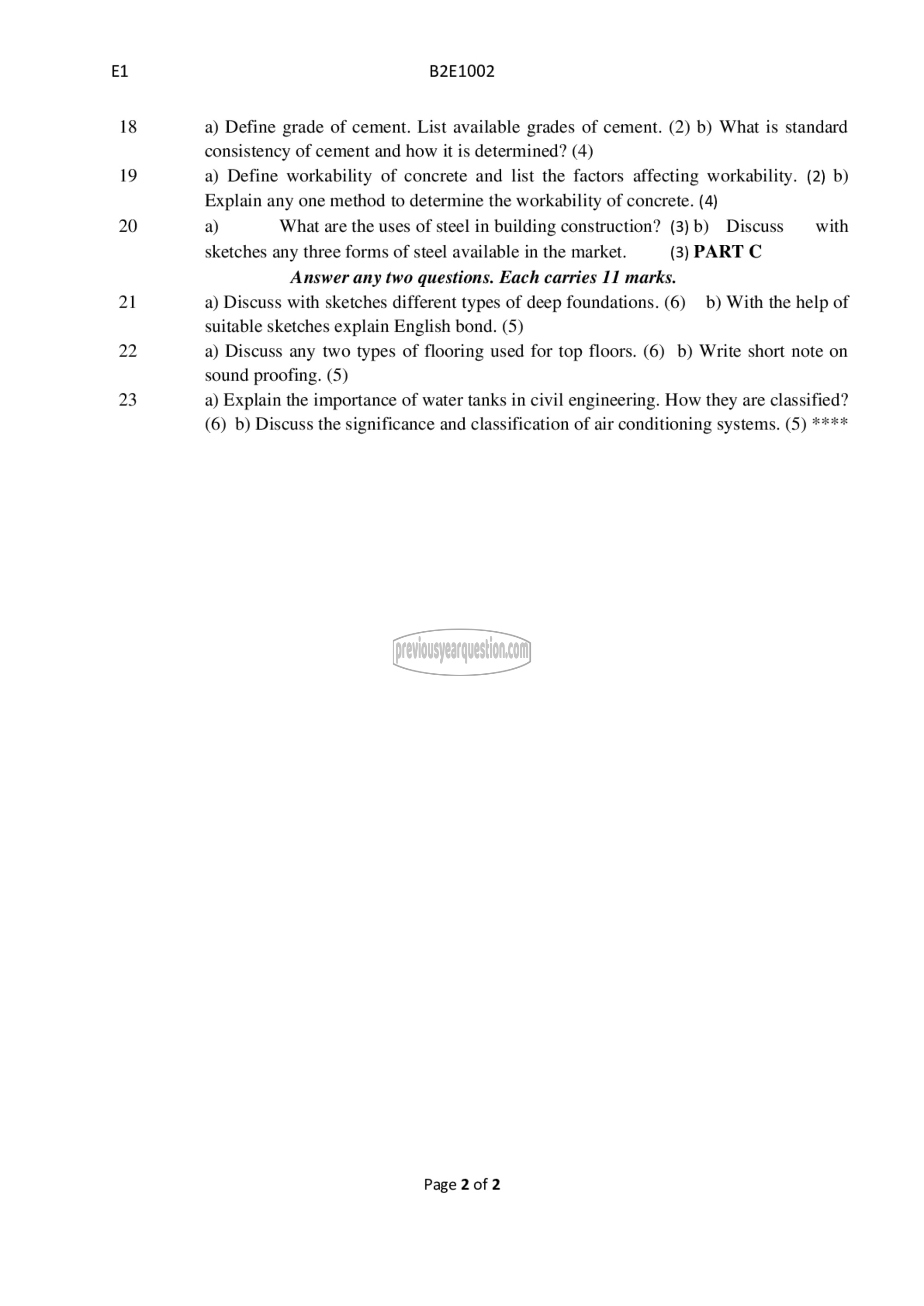 Question Paper - BASICS OF CIVIL ENGINEERING-2