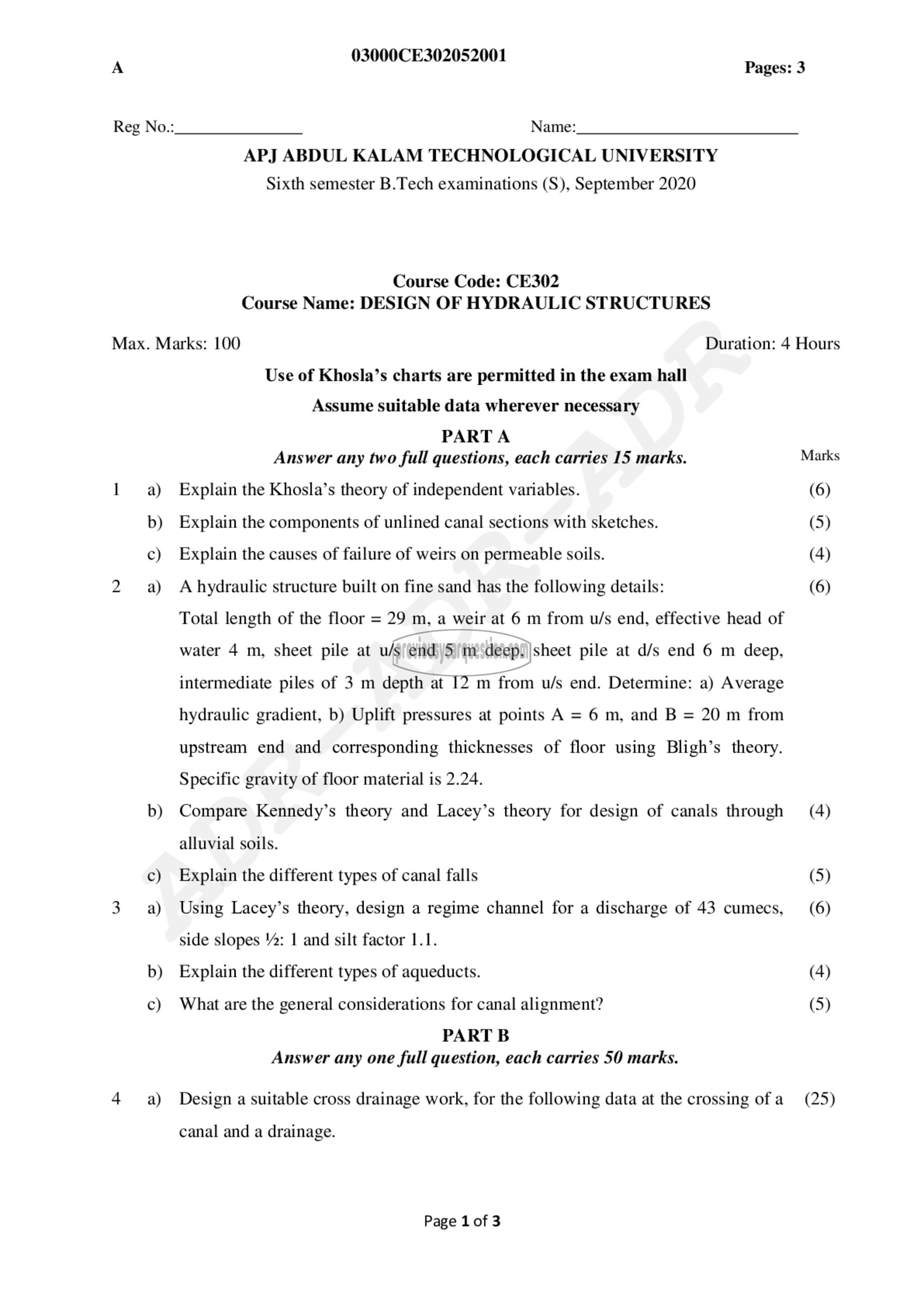 Question Paper - Design of Hydraulic Structures-1