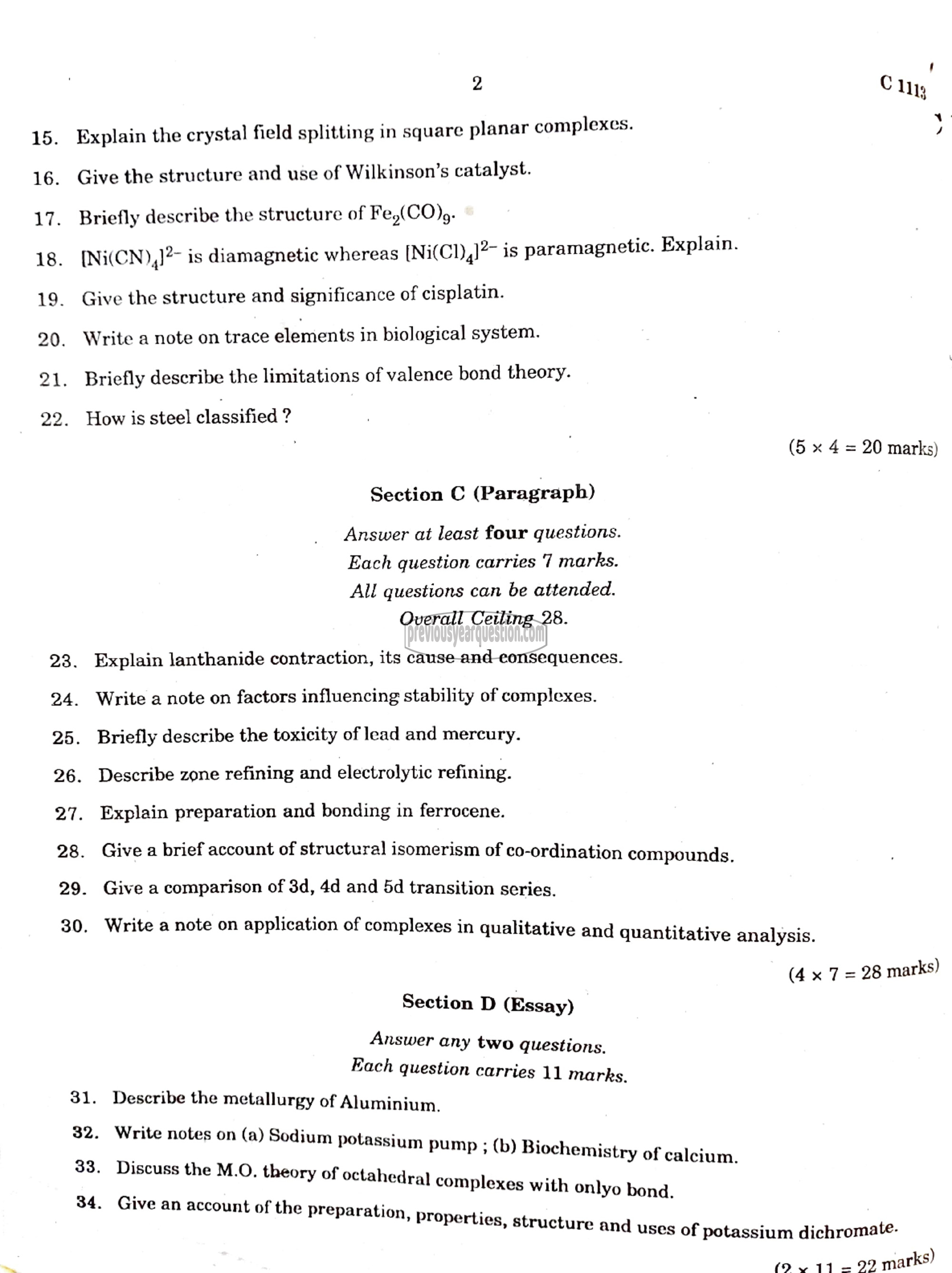 Question Paper - Inorganic Chemistry-IV-2