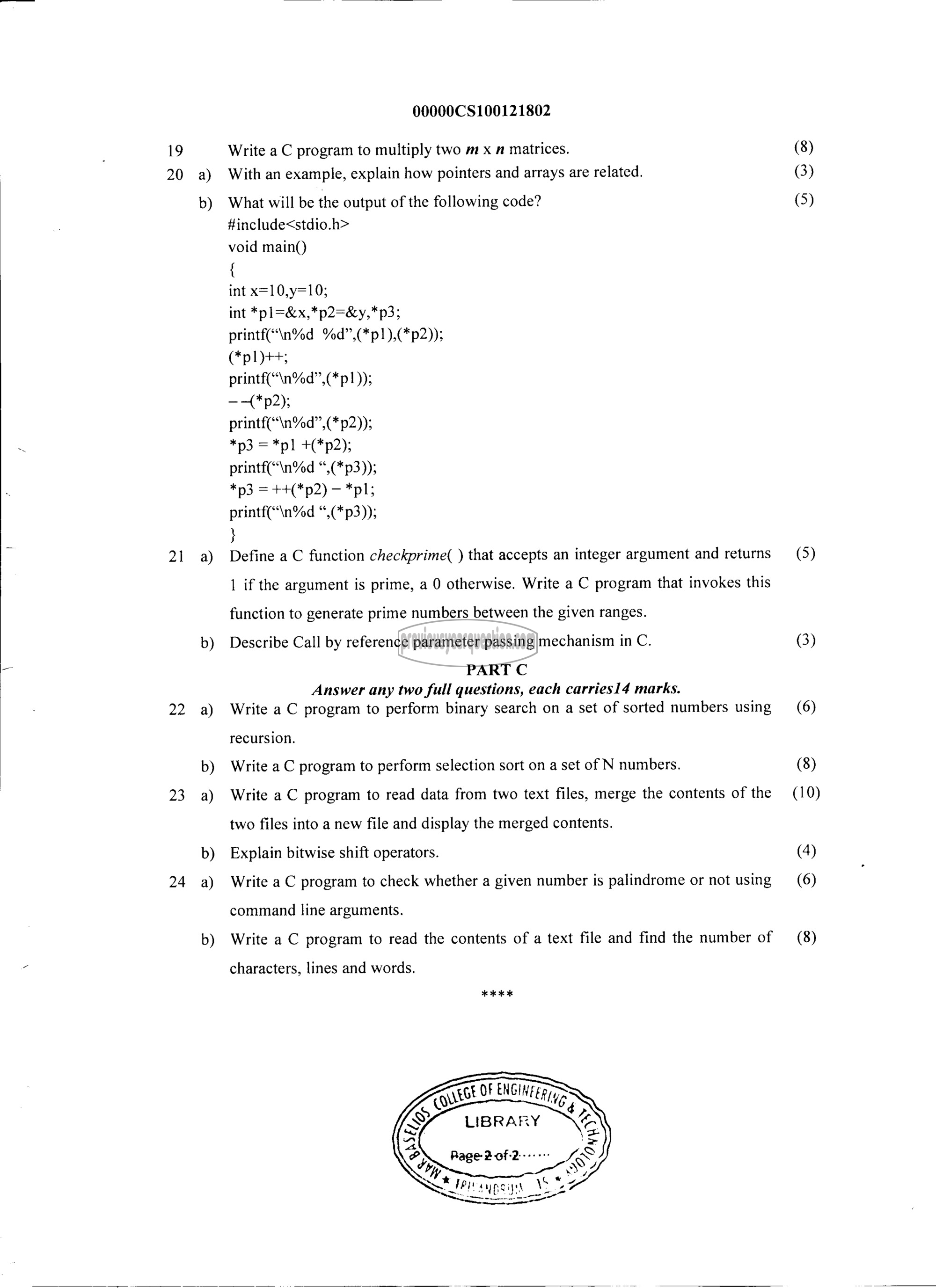 Question Paper - Computer Programming-2