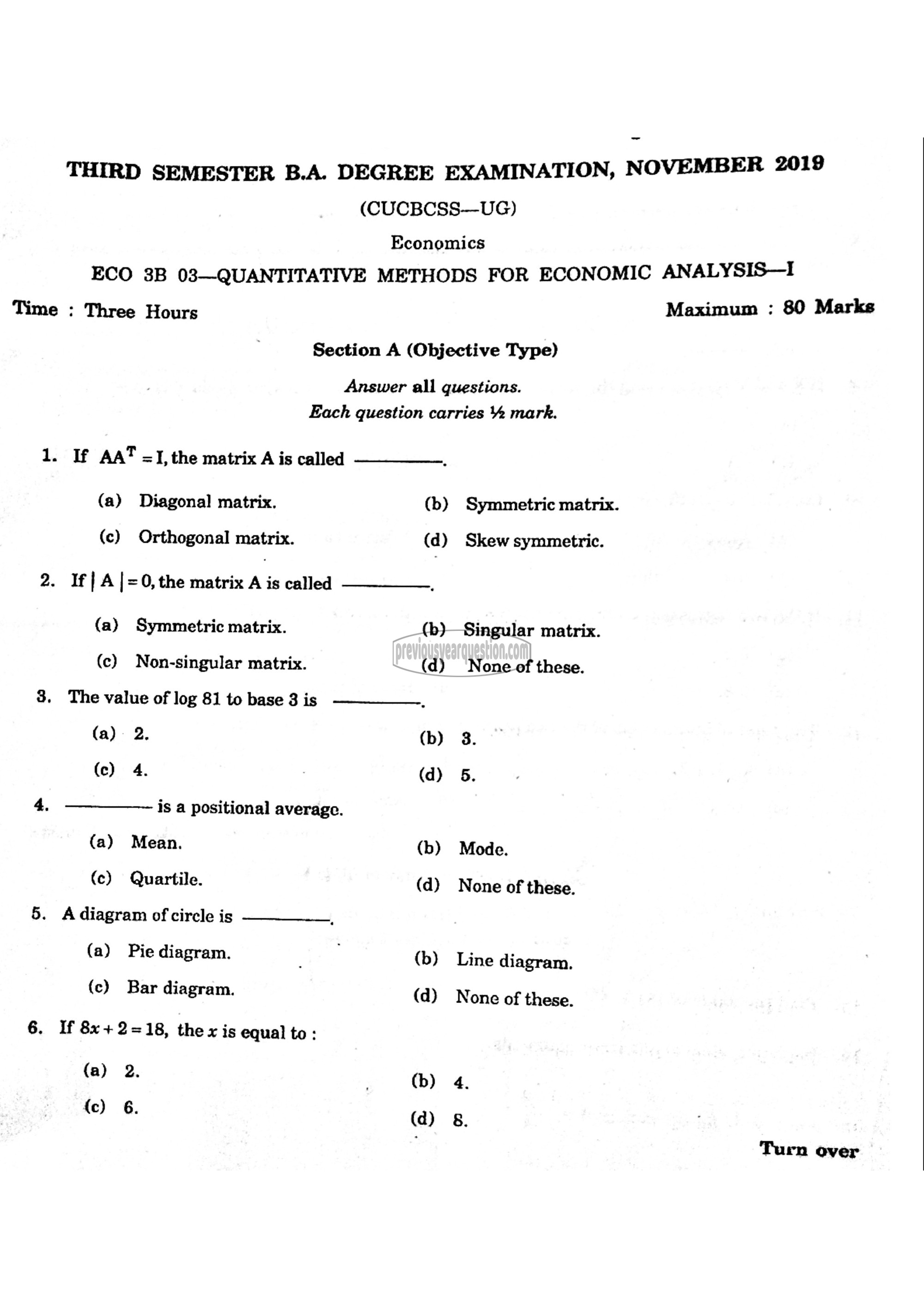 Question Paper - Quantitative Methods for Economic Analysis I-1