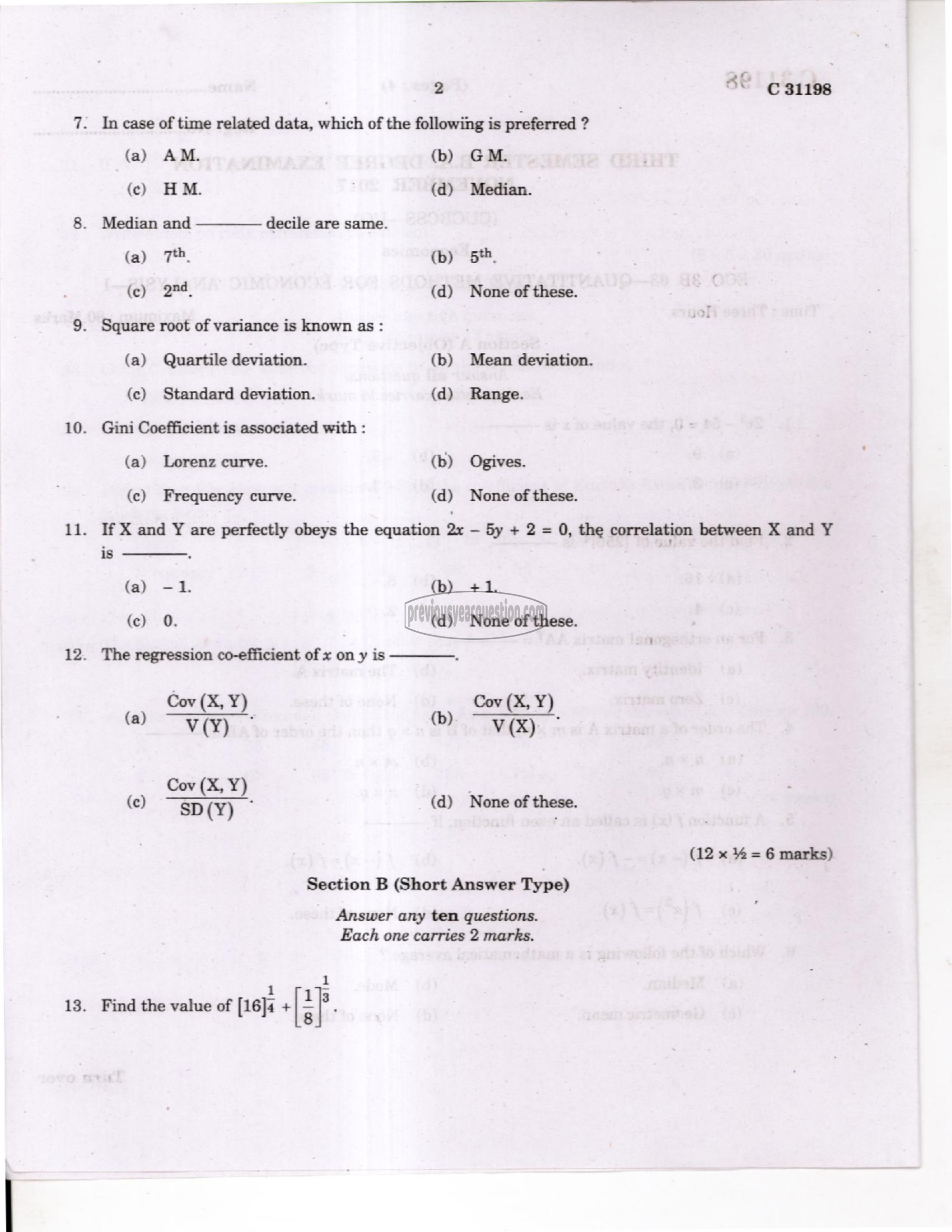 Question Paper - Quantitative Methods for Economic Analysis I-2