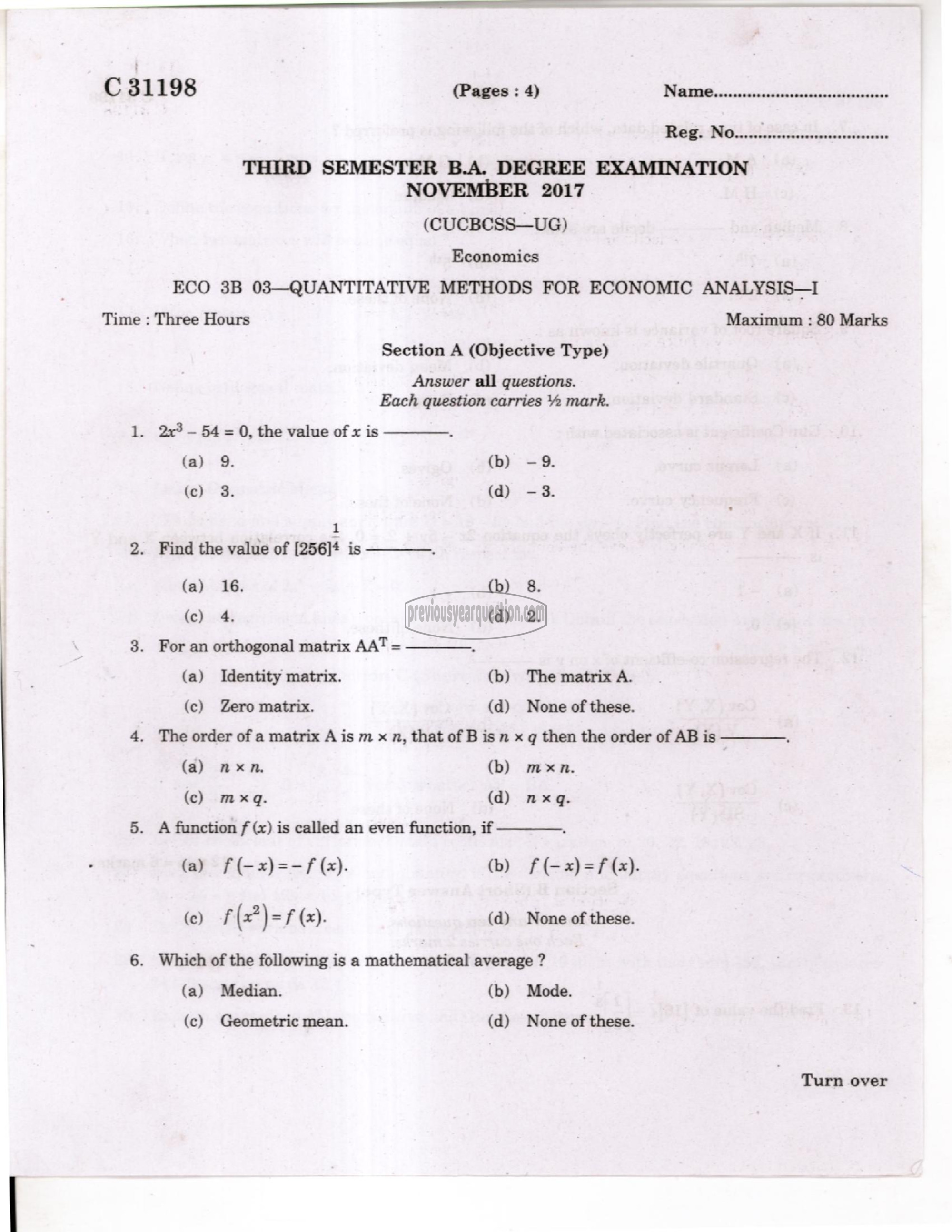 Question Paper - Quantitative Methods for Economic Analysis I-1