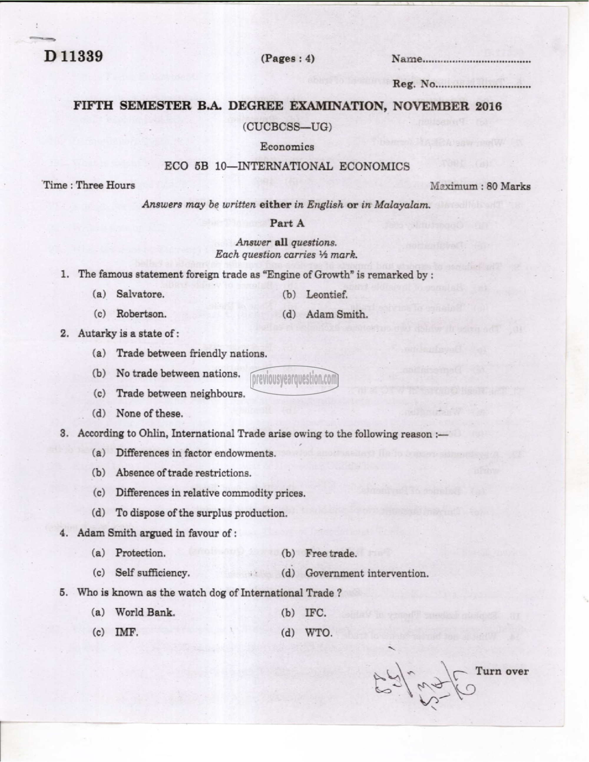 Question Paper - Mathematical Economics-1
