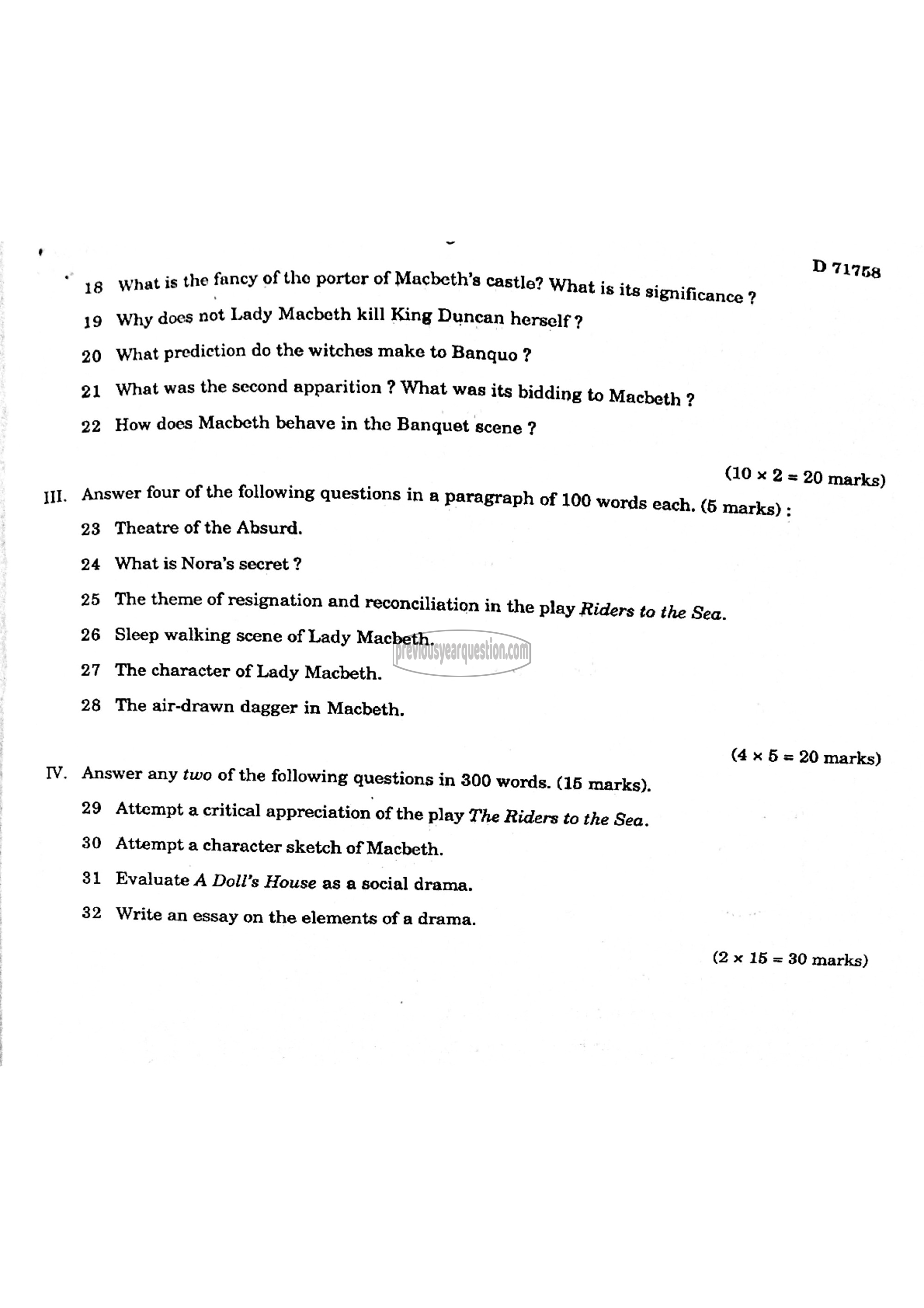 Question Paper - Reading Drama-3