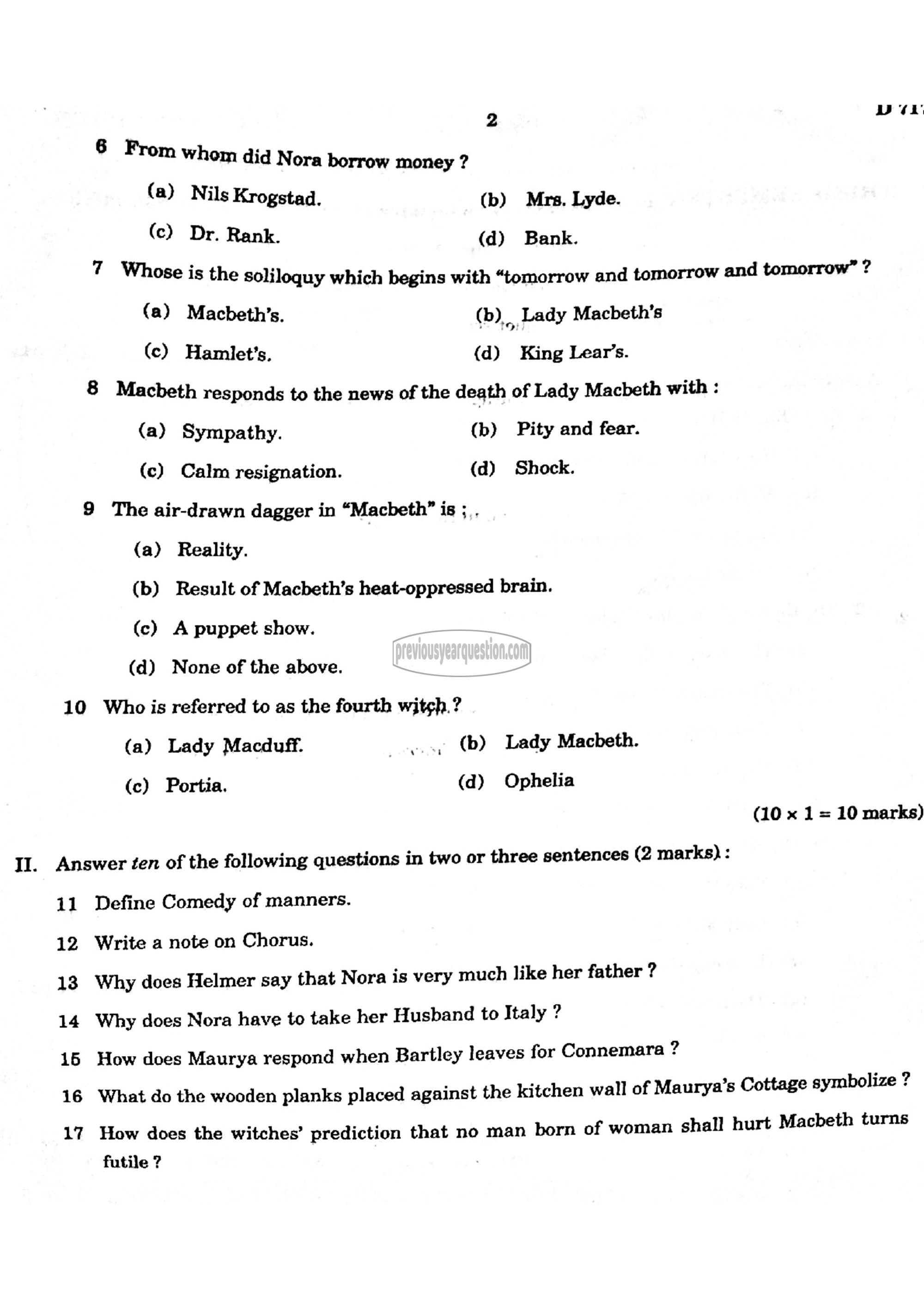 Question Paper - Reading Drama-2
