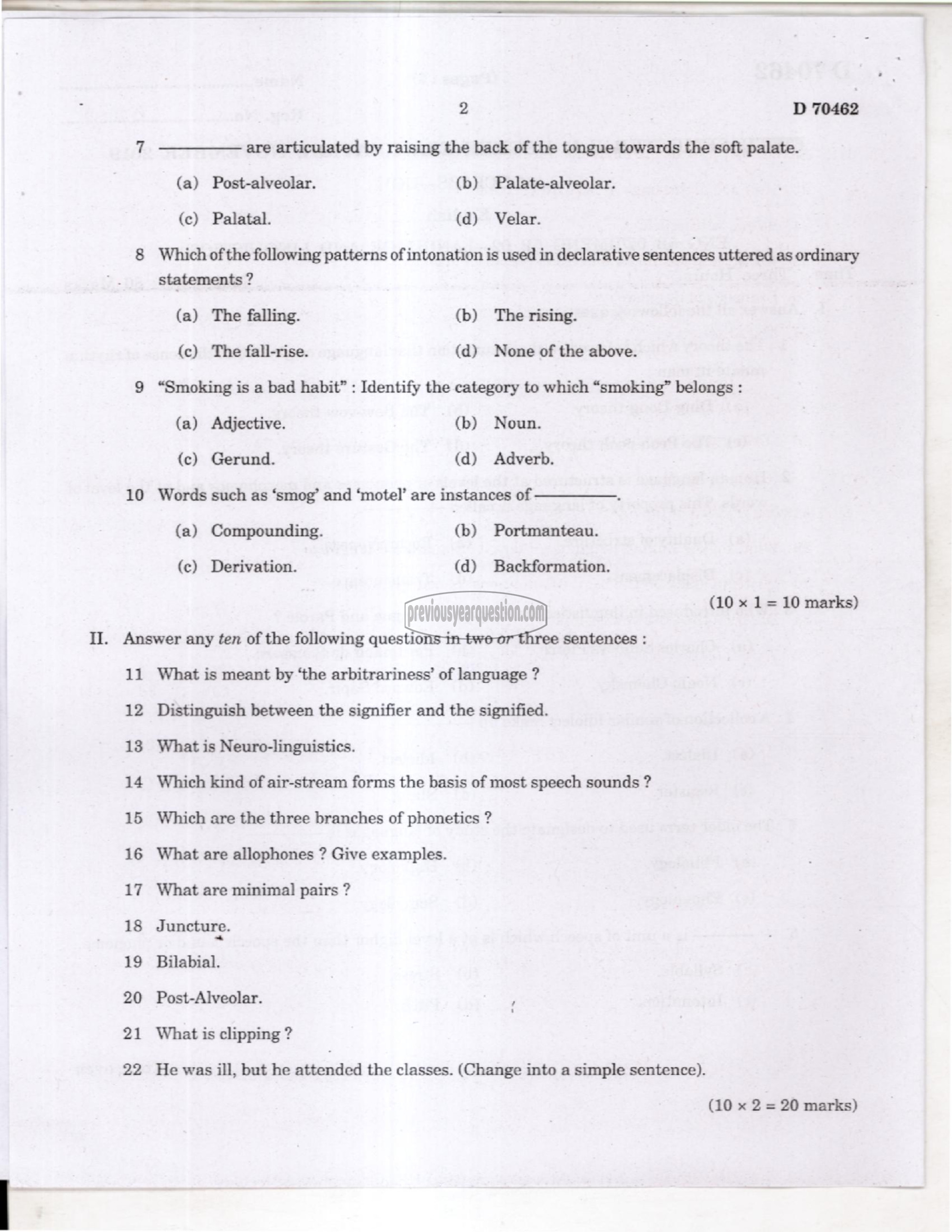 Question Paper - Language and Linguistics-2