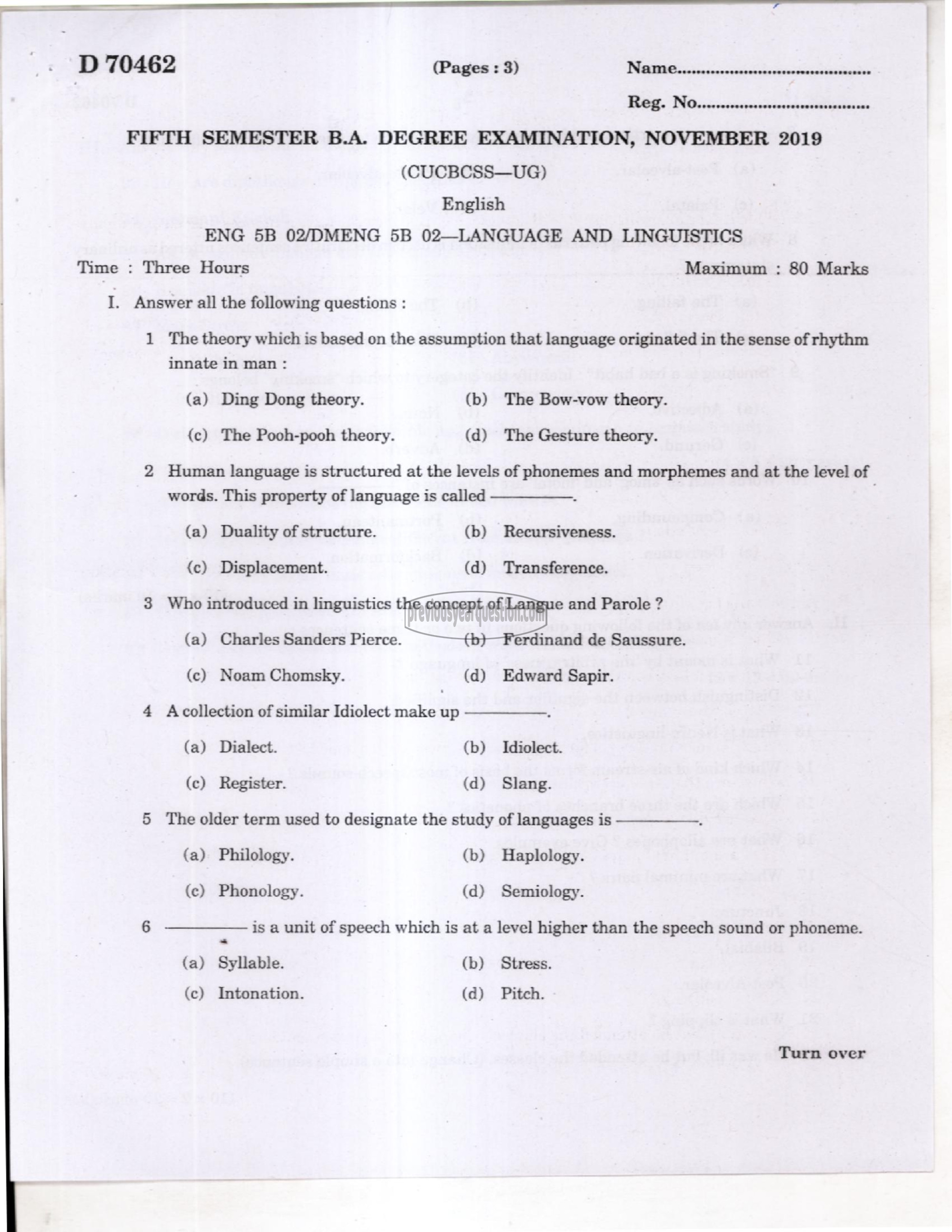 Question Paper - Language and Linguistics-1
