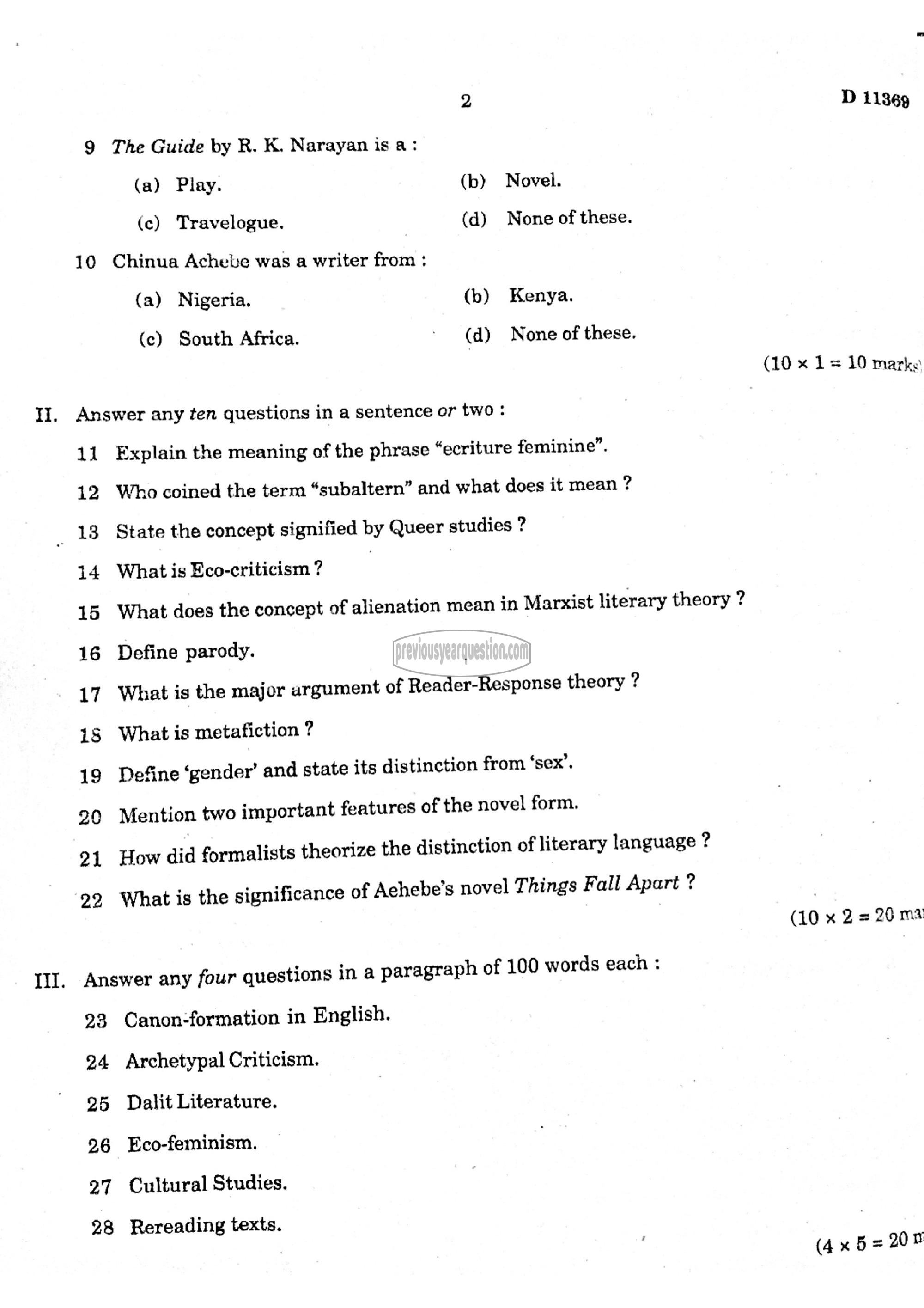 Question Paper - Methodology of Literature-2