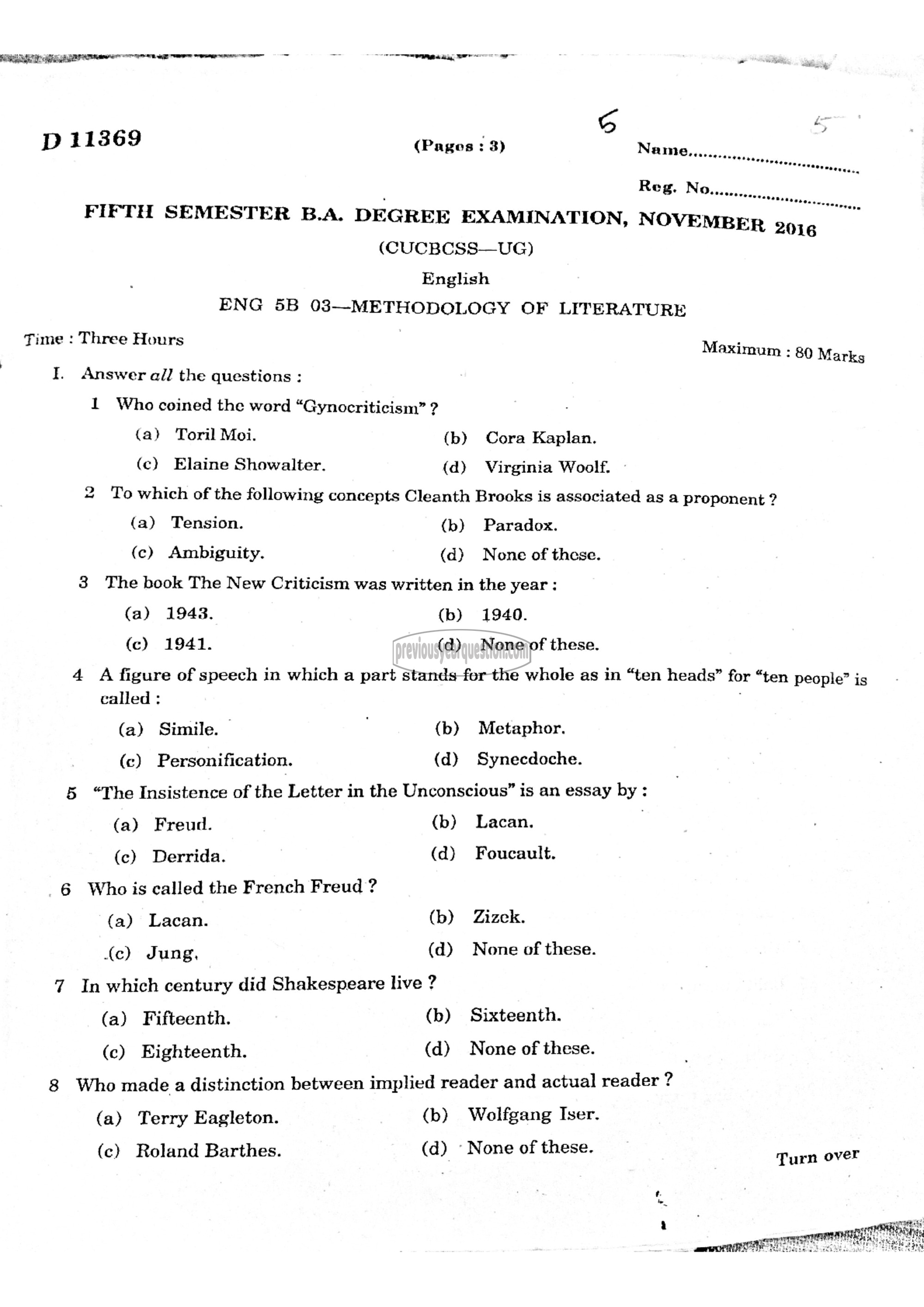 Question Paper - Methodology of Literature-1
