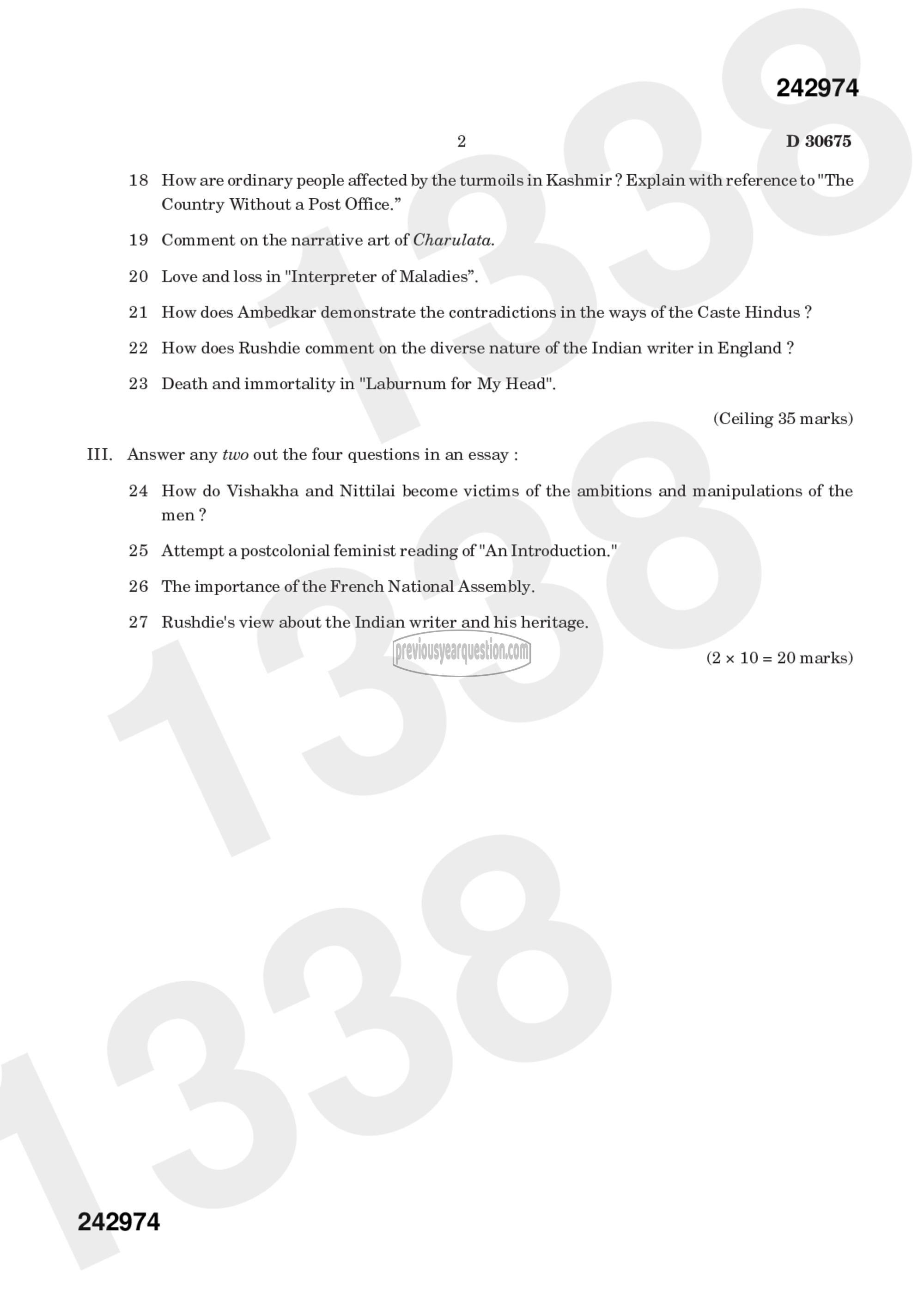 Question Paper - INDIAN WRITING IN ENGLISH-2