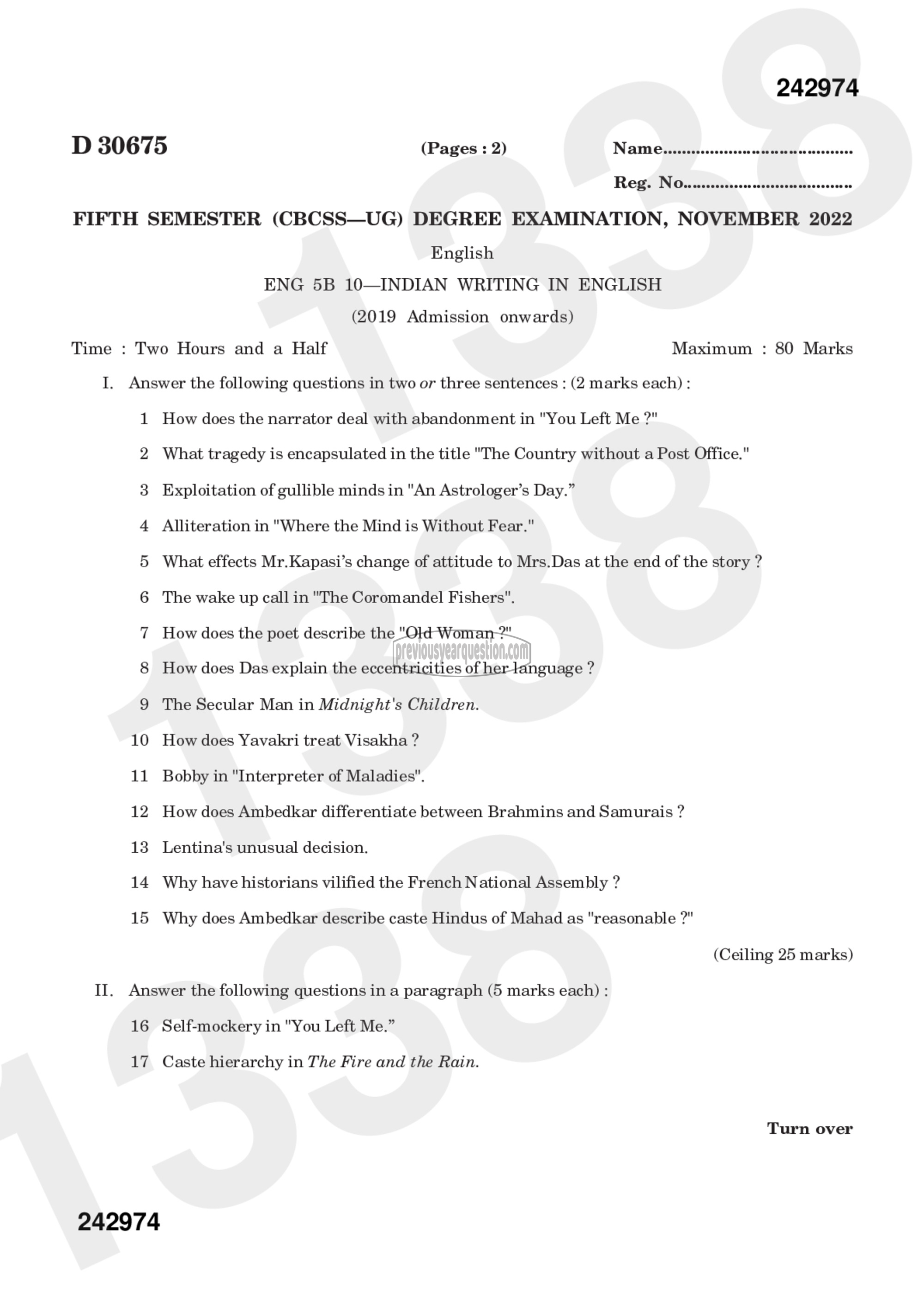 Question Paper - INDIAN WRITING IN ENGLISH-1
