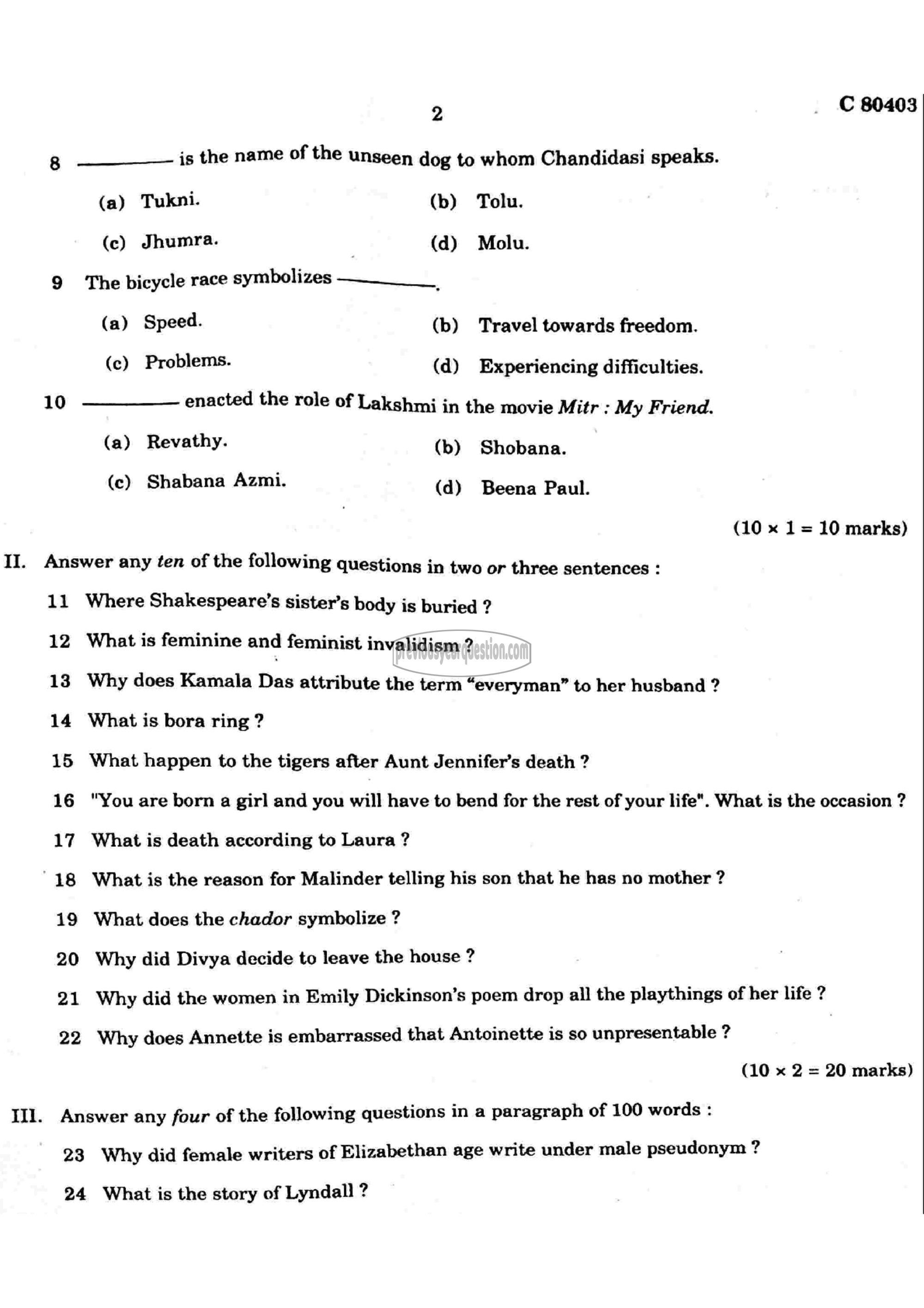 Question Paper - Women‘s writing-2