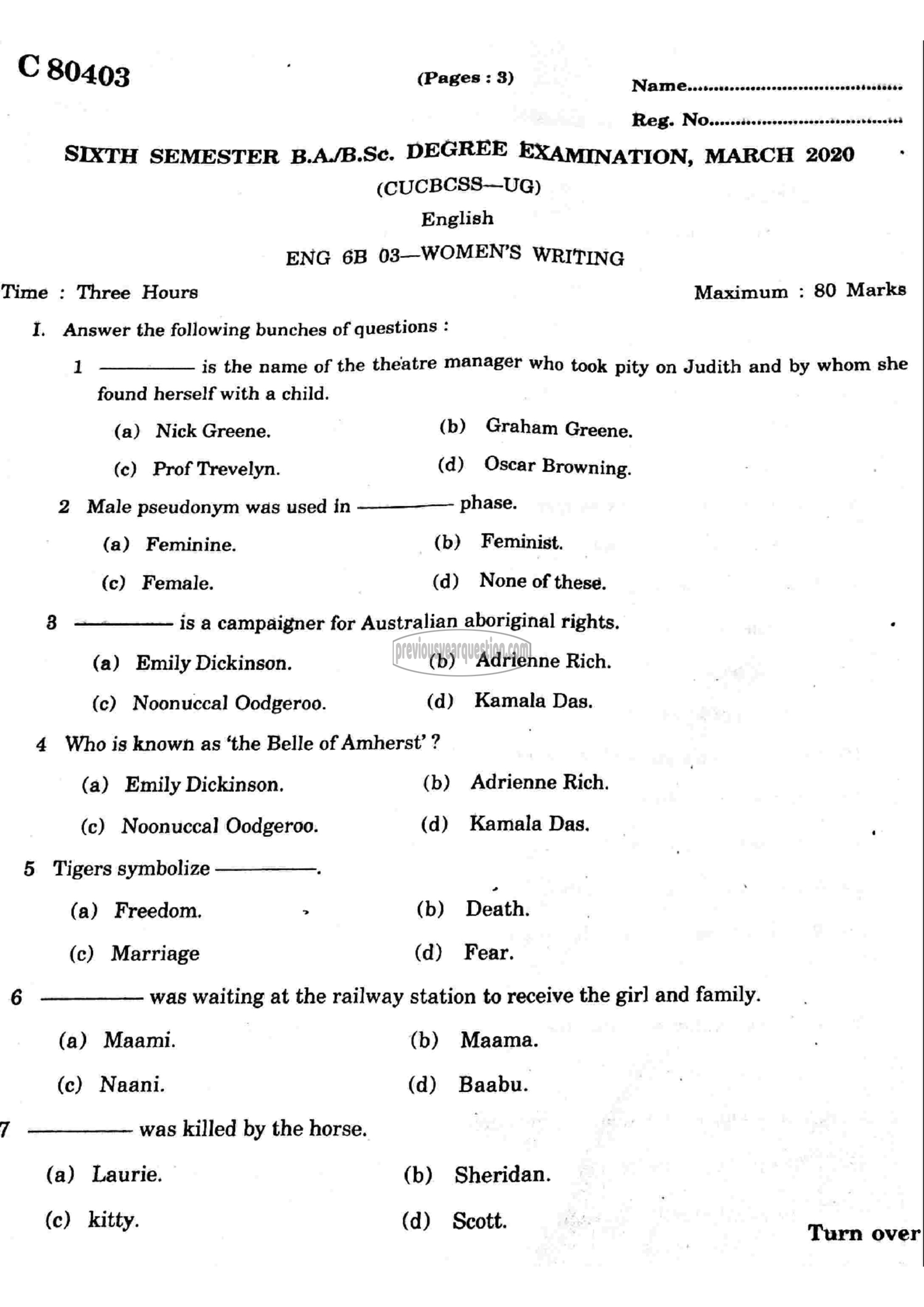 Question Paper - Women‘s writing-1