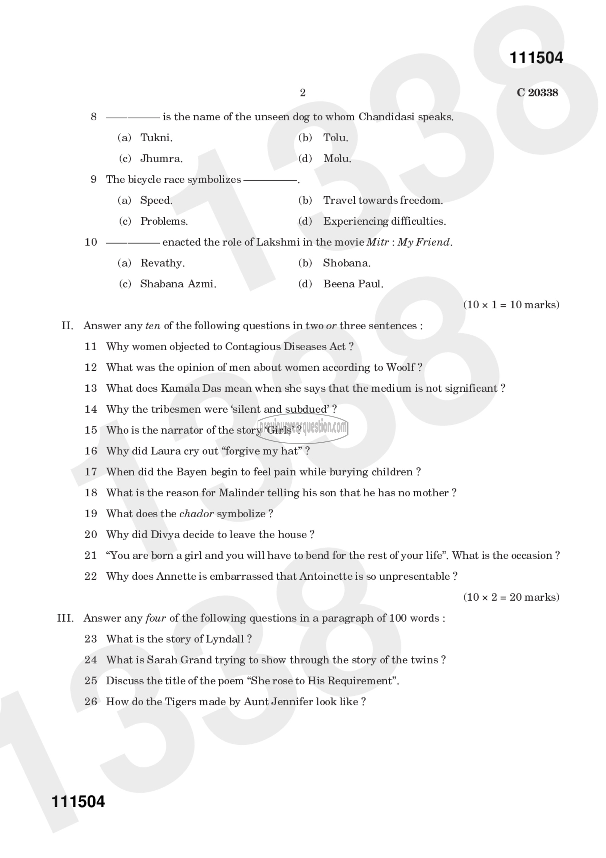 Question Paper - Women‘s writing-2