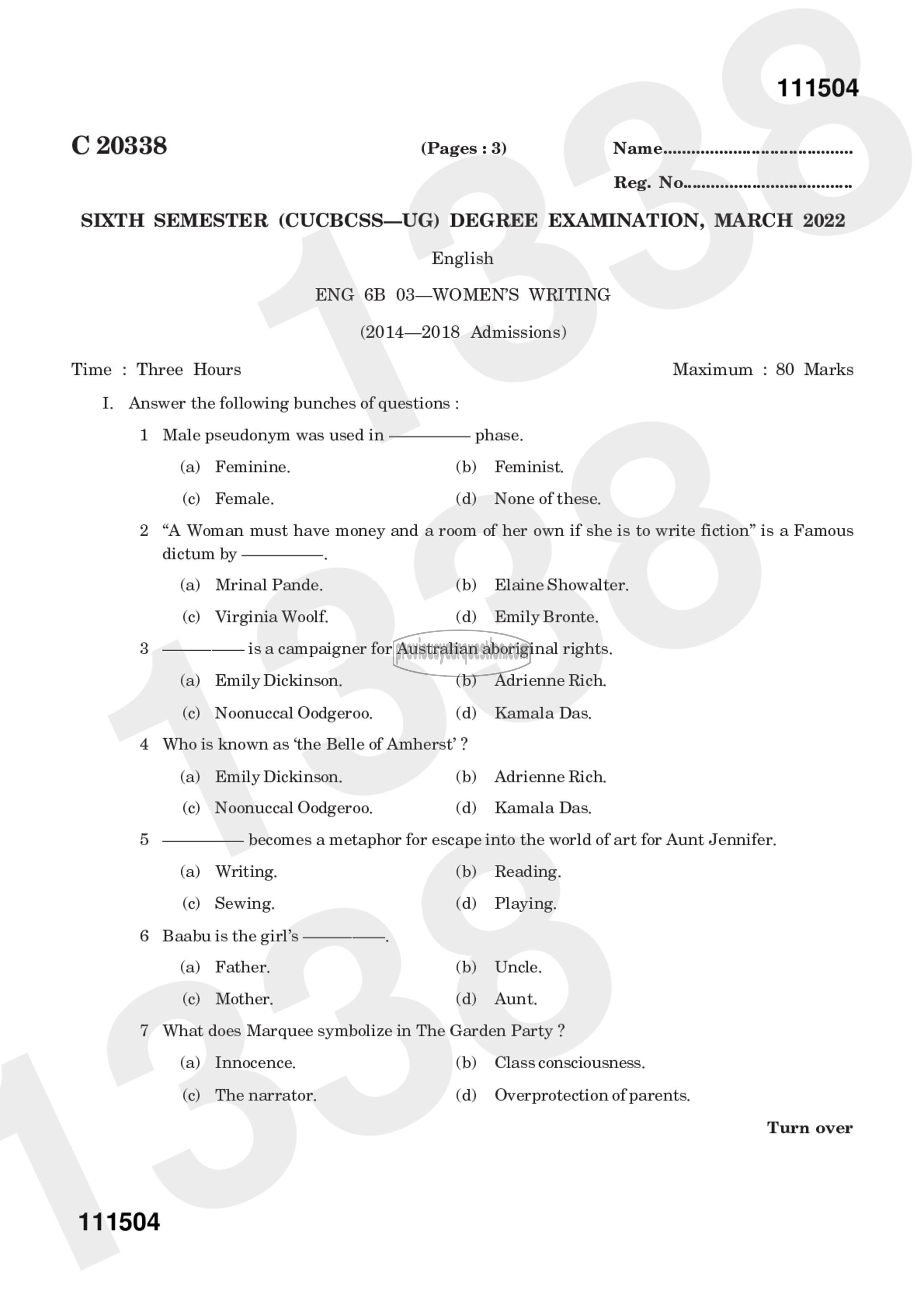 Question Paper - Women‘s writing-1