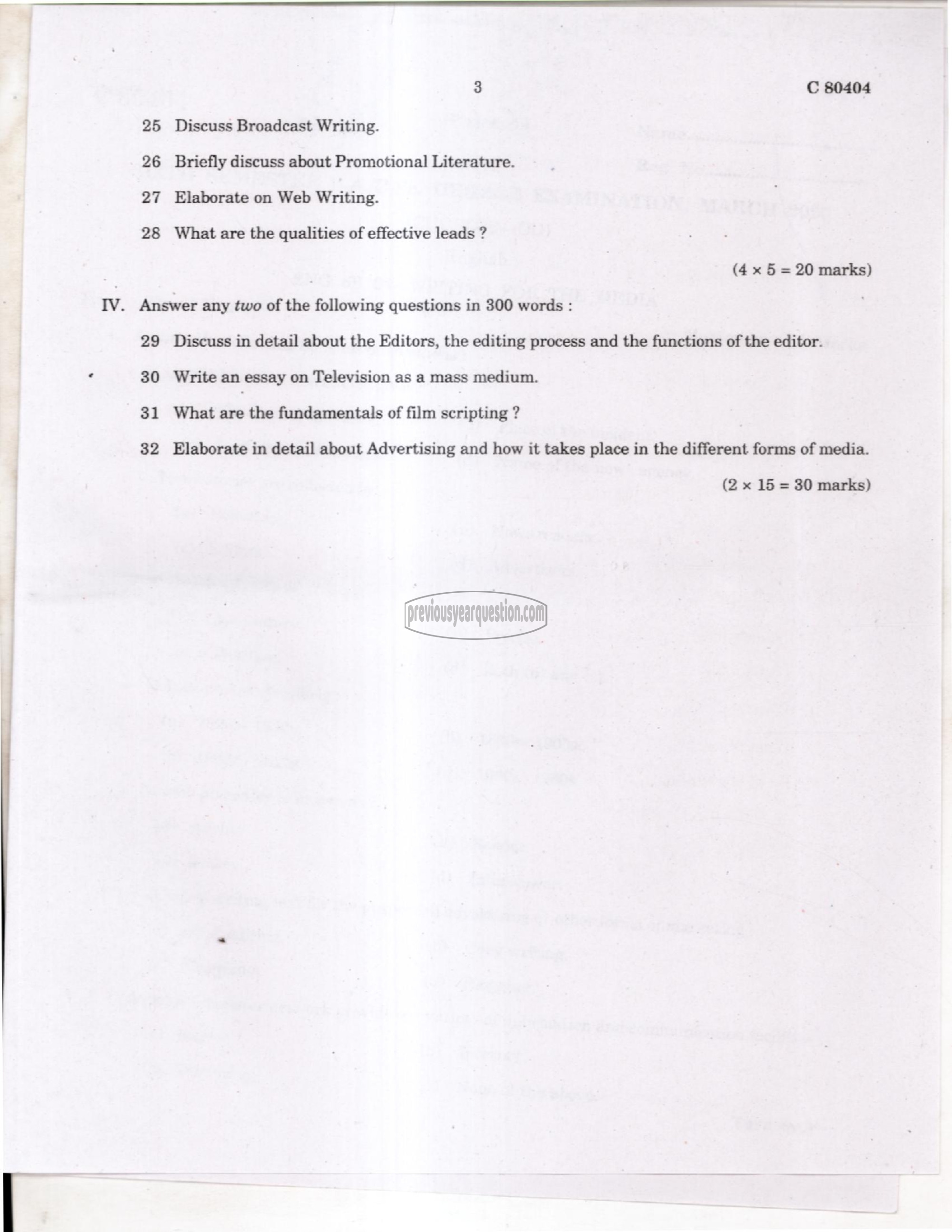 Question Paper - Writing for the Media-3