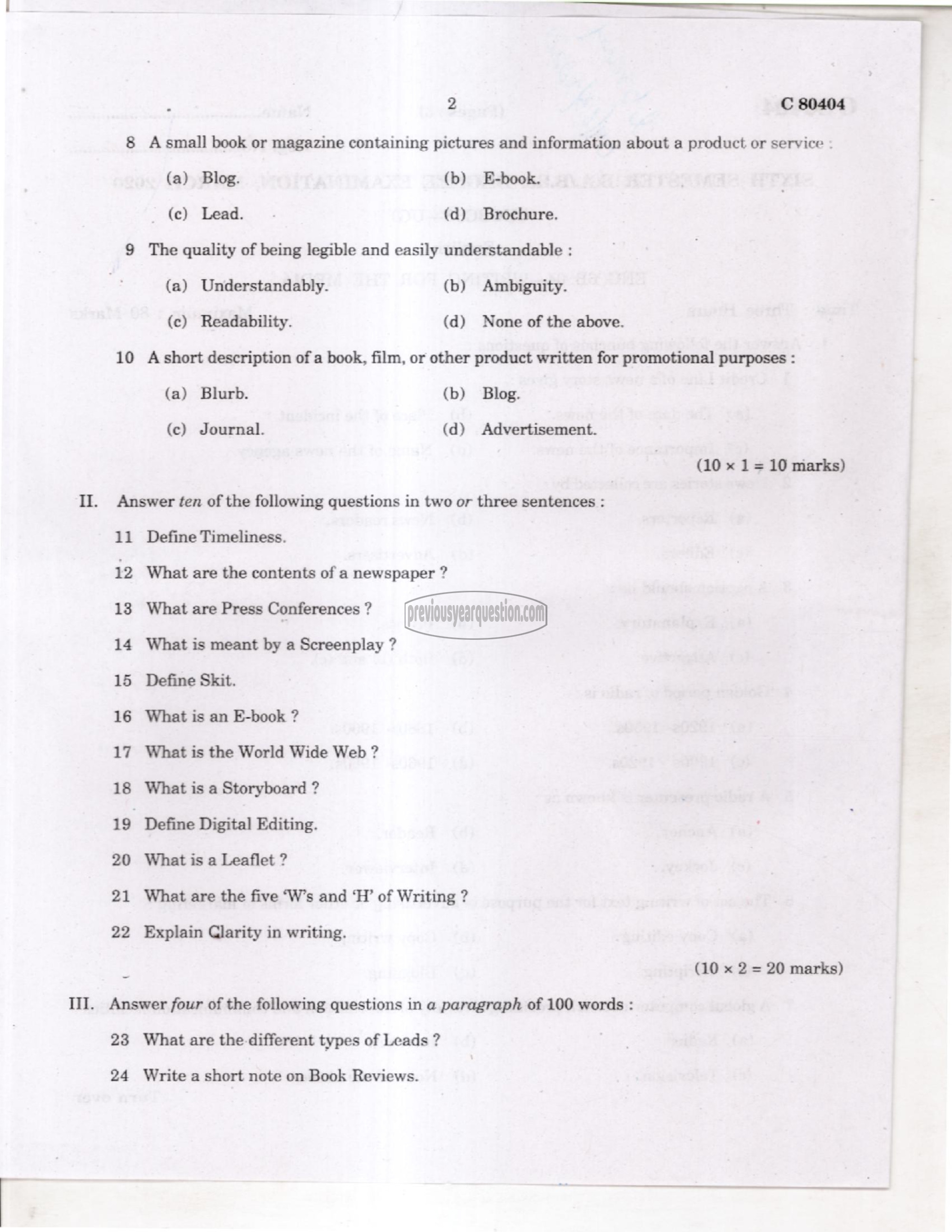 Question Paper - Writing for the Media-2