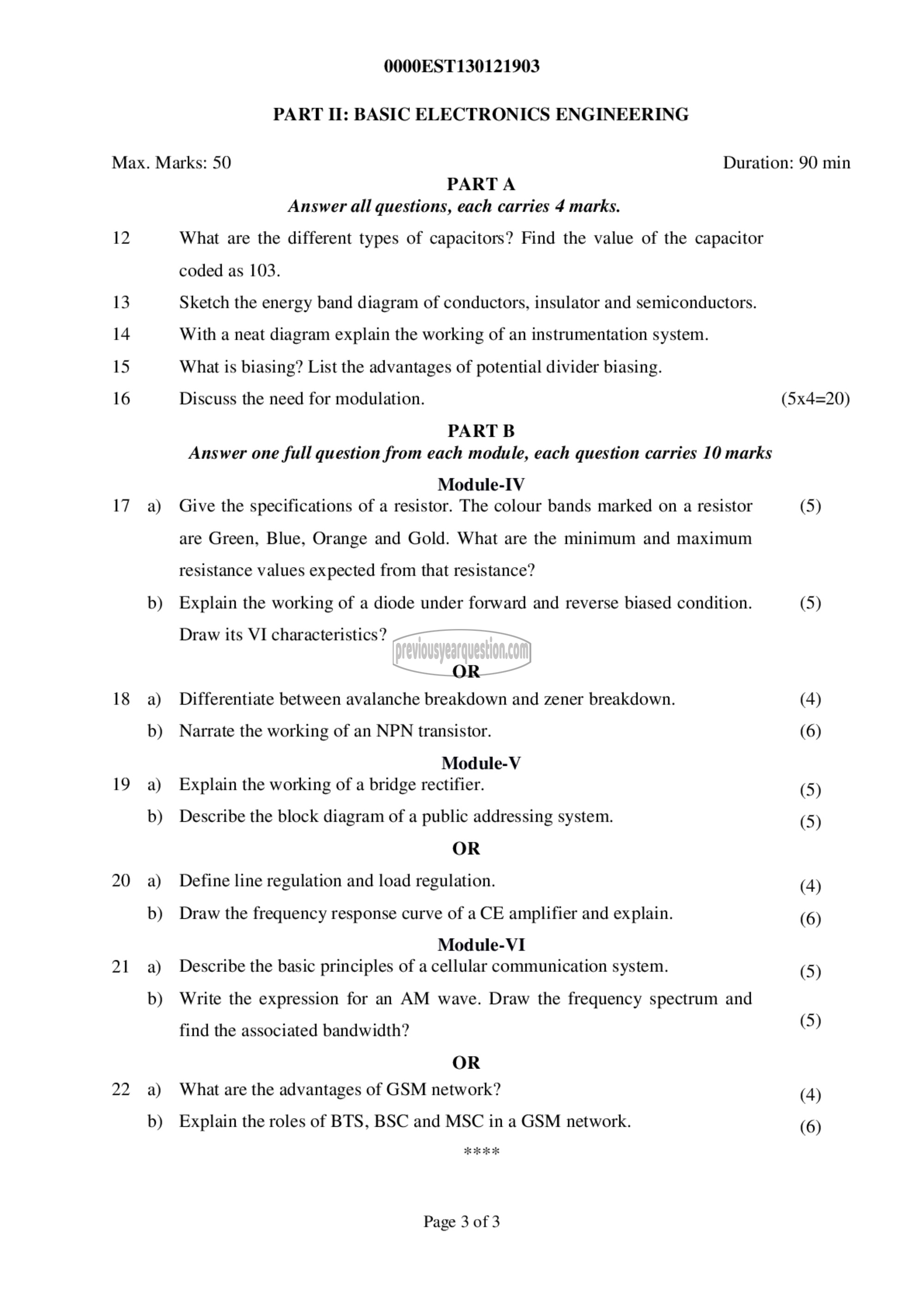 Question Paper - BASICS OF ELECTRICAL & ELECTRONICS ENGINEERING-3