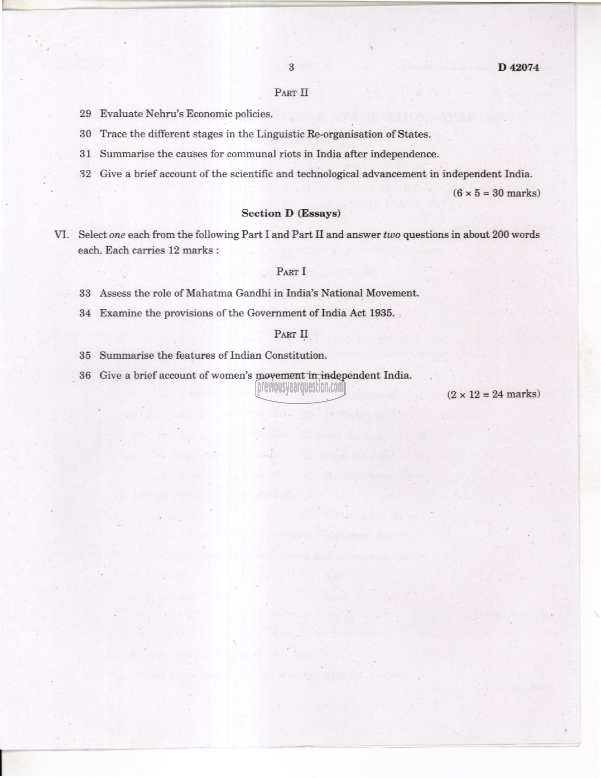 Question Paper - Perspectives on Colonialism in India-3