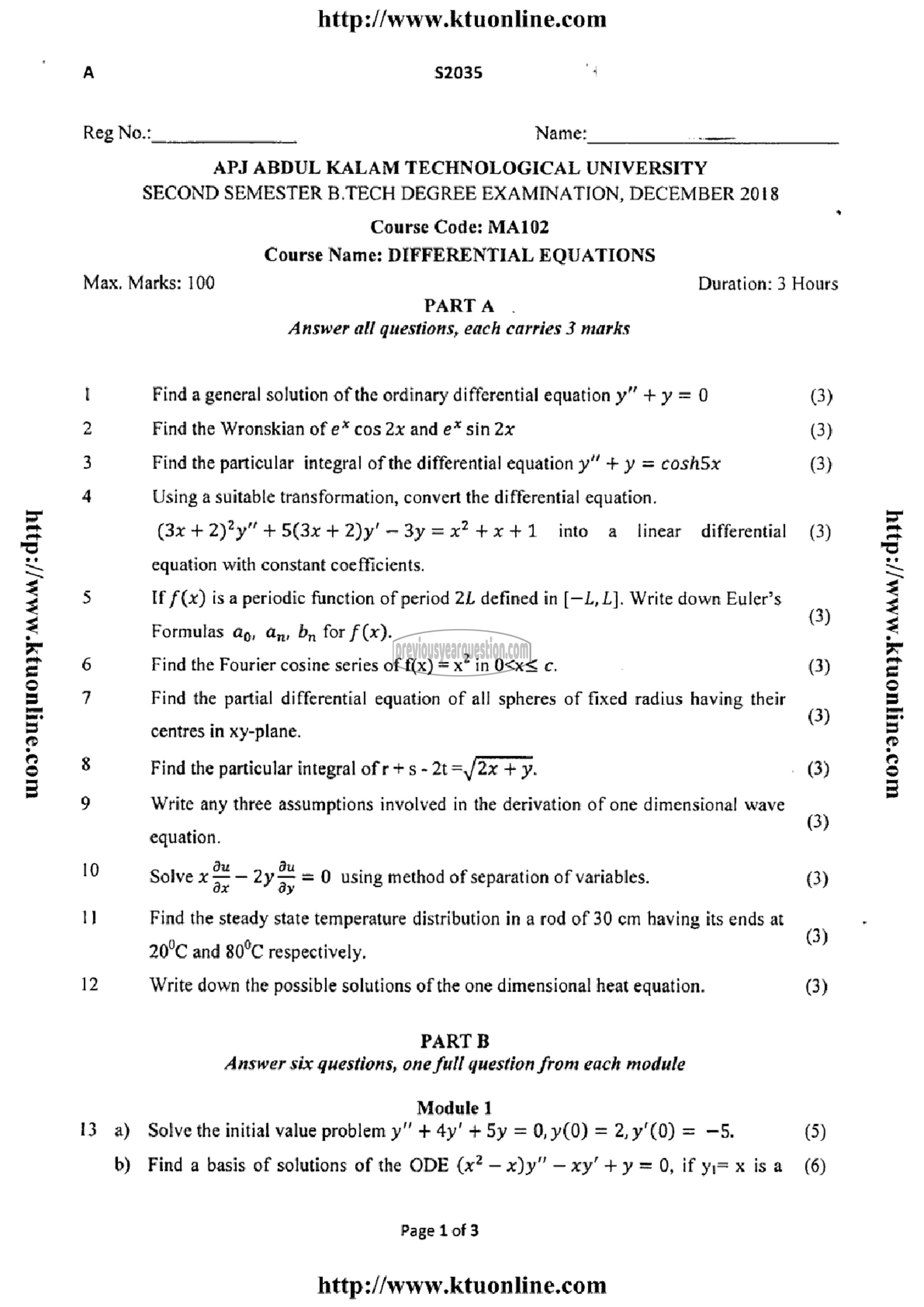 Question Paper - DIFFERENTIAL EQUATIONS-1